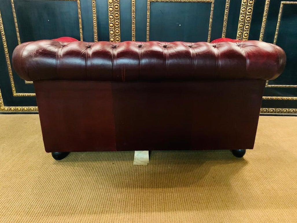 Stunning Vintage English Red Leather Chesterfield Sofa Made by Pendragon 11