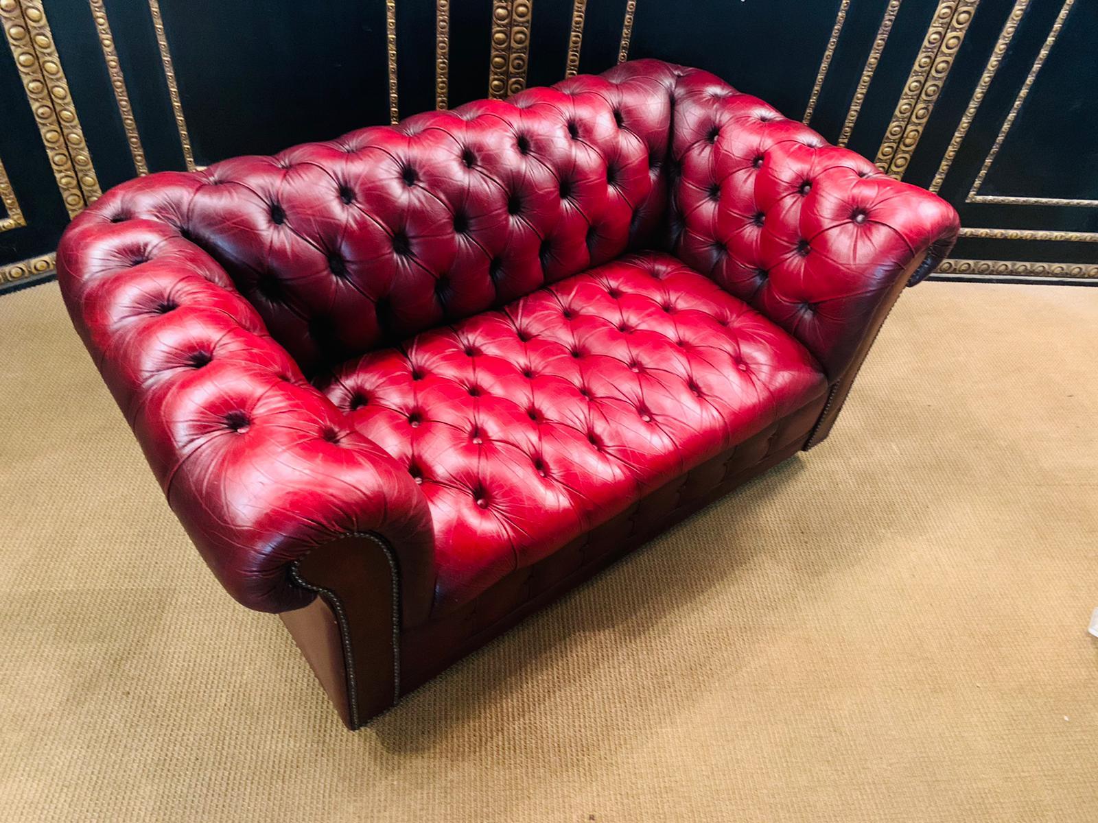 Stunning Vintage English Red Leather Chesterfield Sofa Made by Pendragon 1