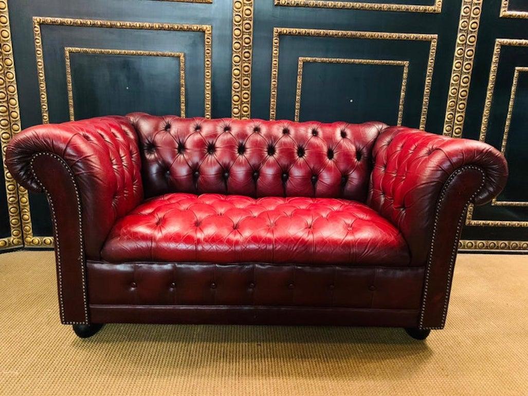 Stunning Vintage English Red Leather Chesterfield Sofa Made by Pendragon 1
