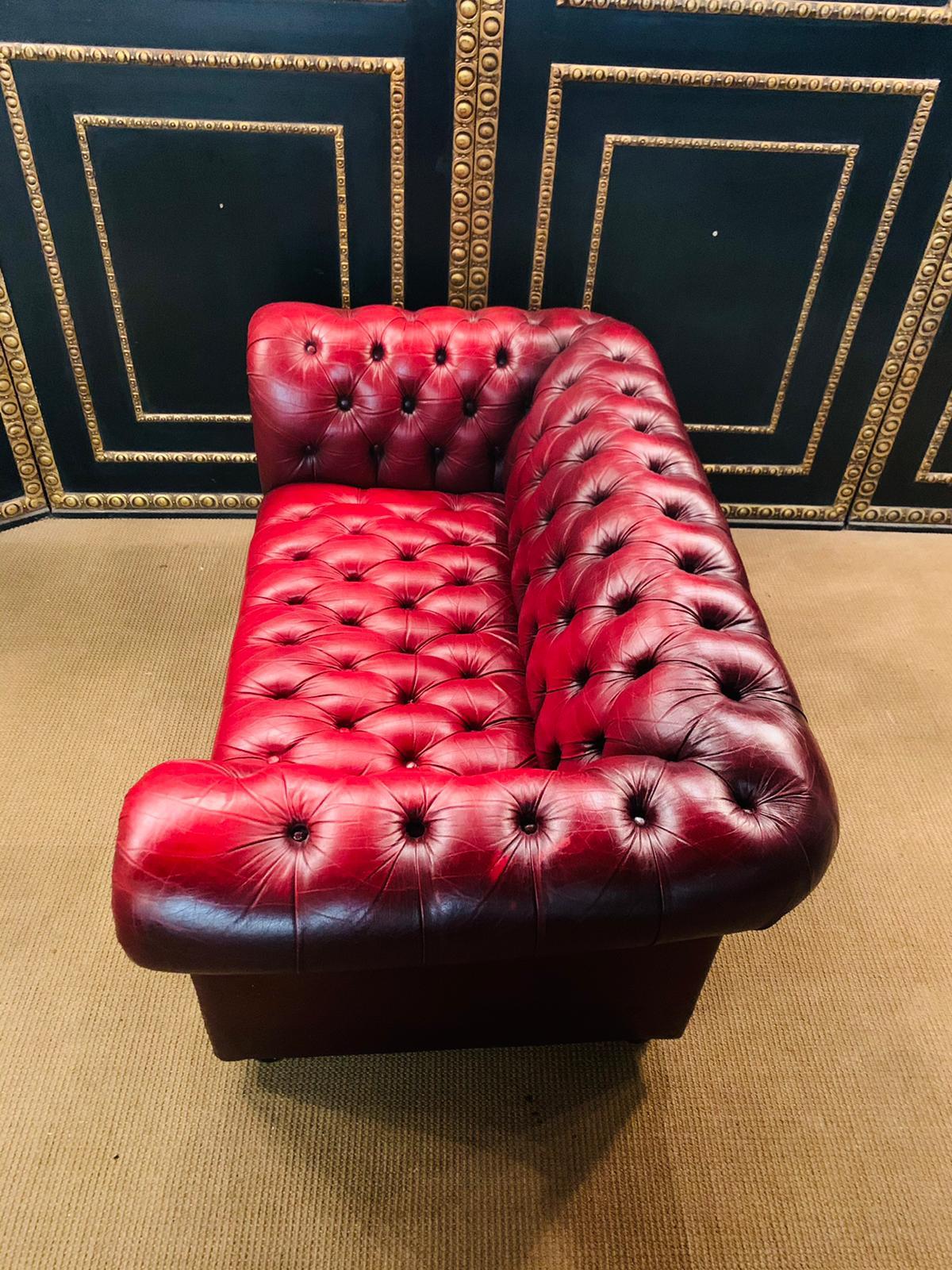 Stunning Vintage English Red Leather Chesterfield Sofa Made by Pendragon 2