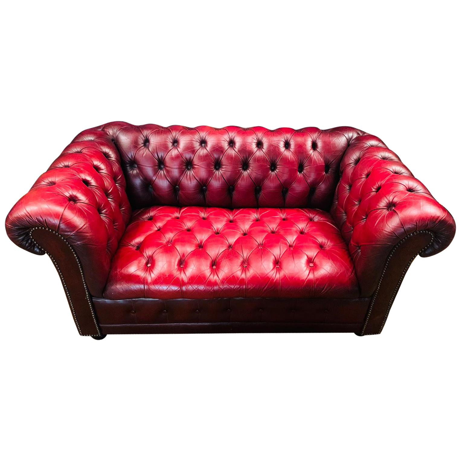 Stunning Vintage English Red Leather Chesterfield Sofa Made by Pendragon