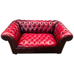 Stunning Vintage English Red Leather Chesterfield Sofa Made by Pendragon