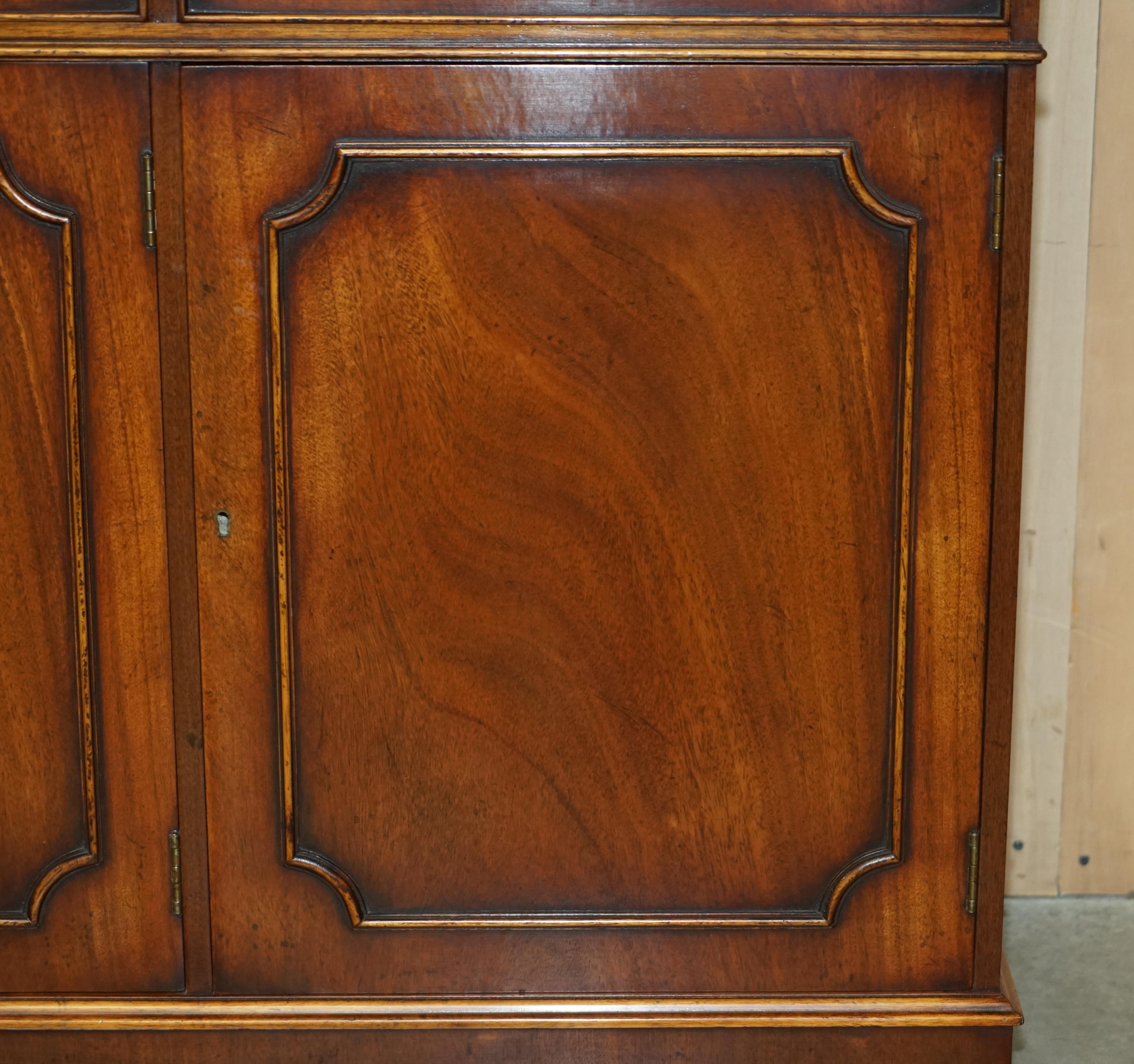 Stunning Vintage Flamed Hardwood Sideboard Bookcase with Three Large Drawers For Sale 3