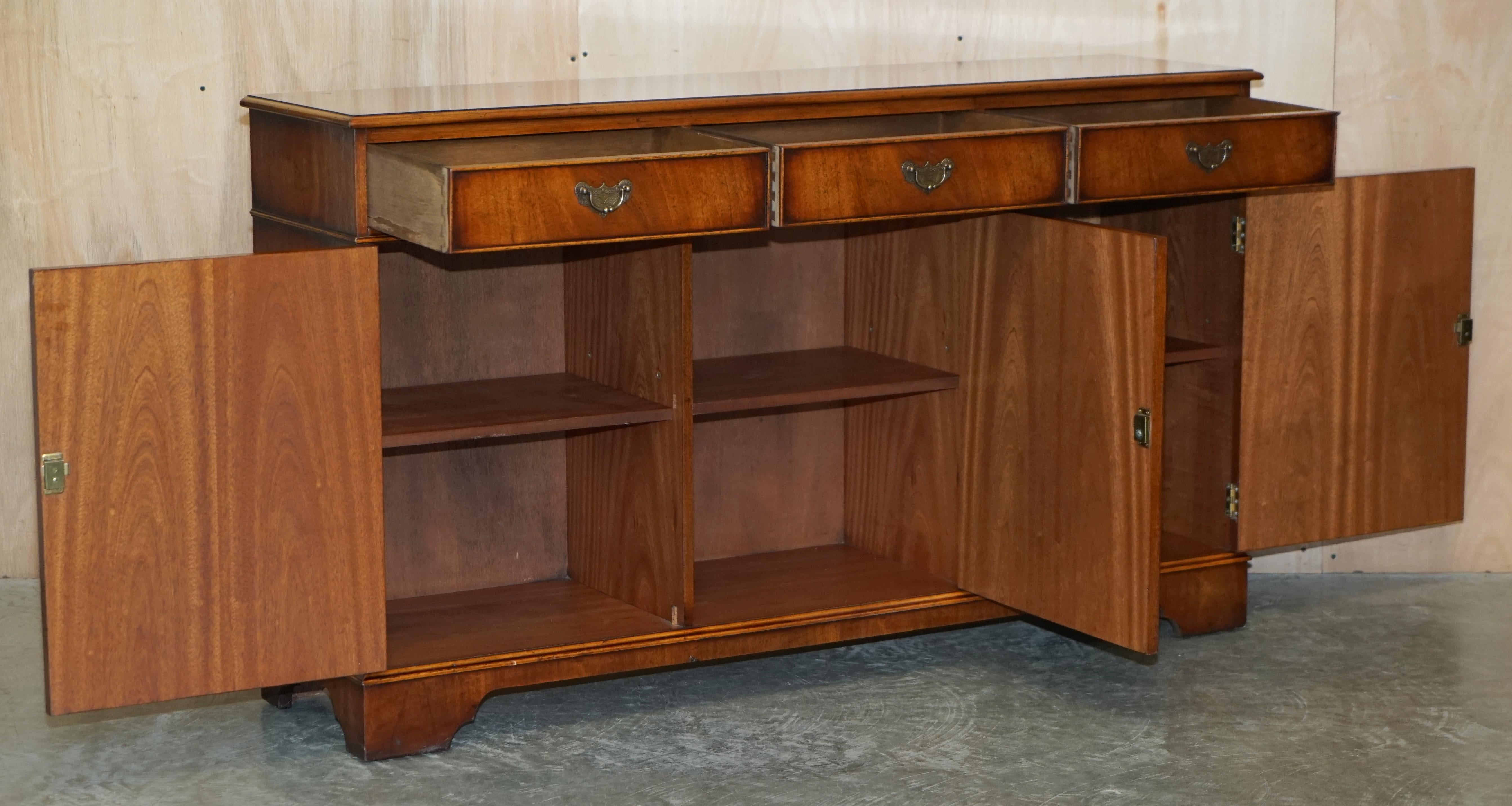 Stunning Vintage Flamed Hardwood Sideboard Bookcase with Three Large Drawers For Sale 9
