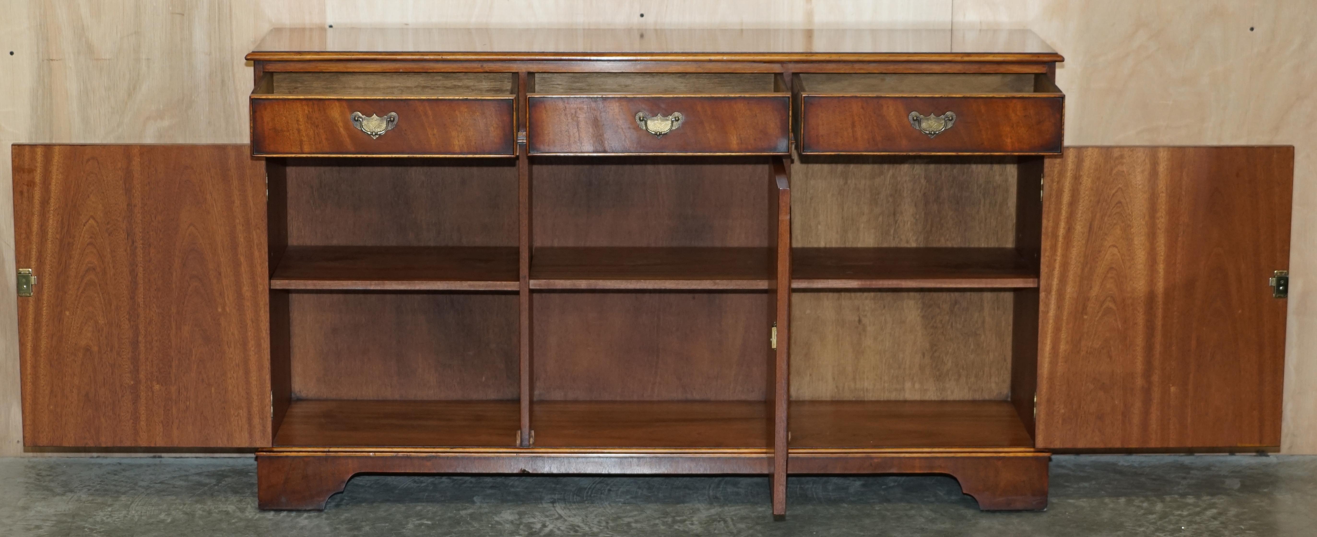 Stunning Vintage Flamed Hardwood Sideboard Bookcase with Three Large Drawers For Sale 10