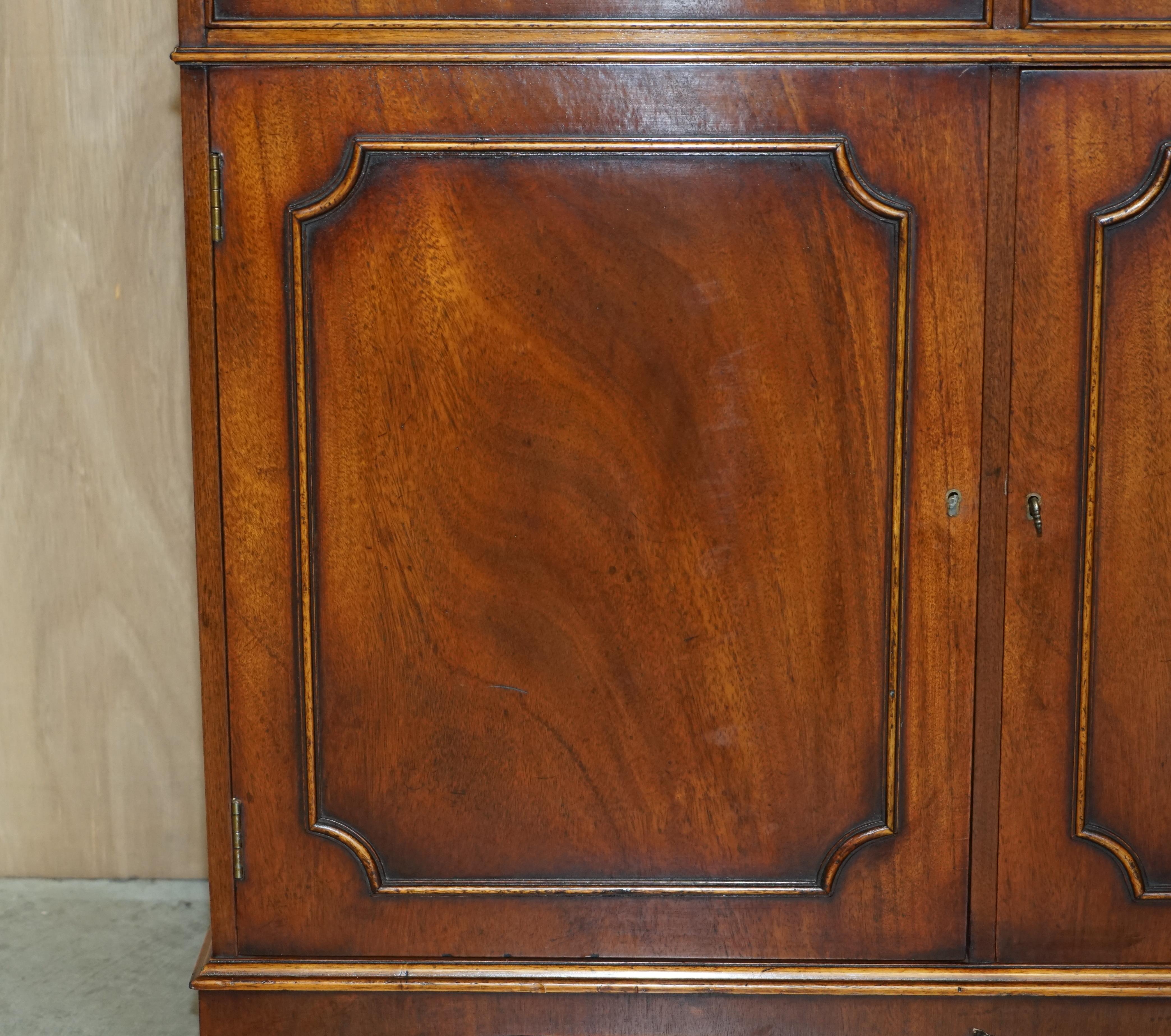 Stunning Vintage Flamed Hardwood Sideboard Bookcase with Three Large Drawers For Sale 1