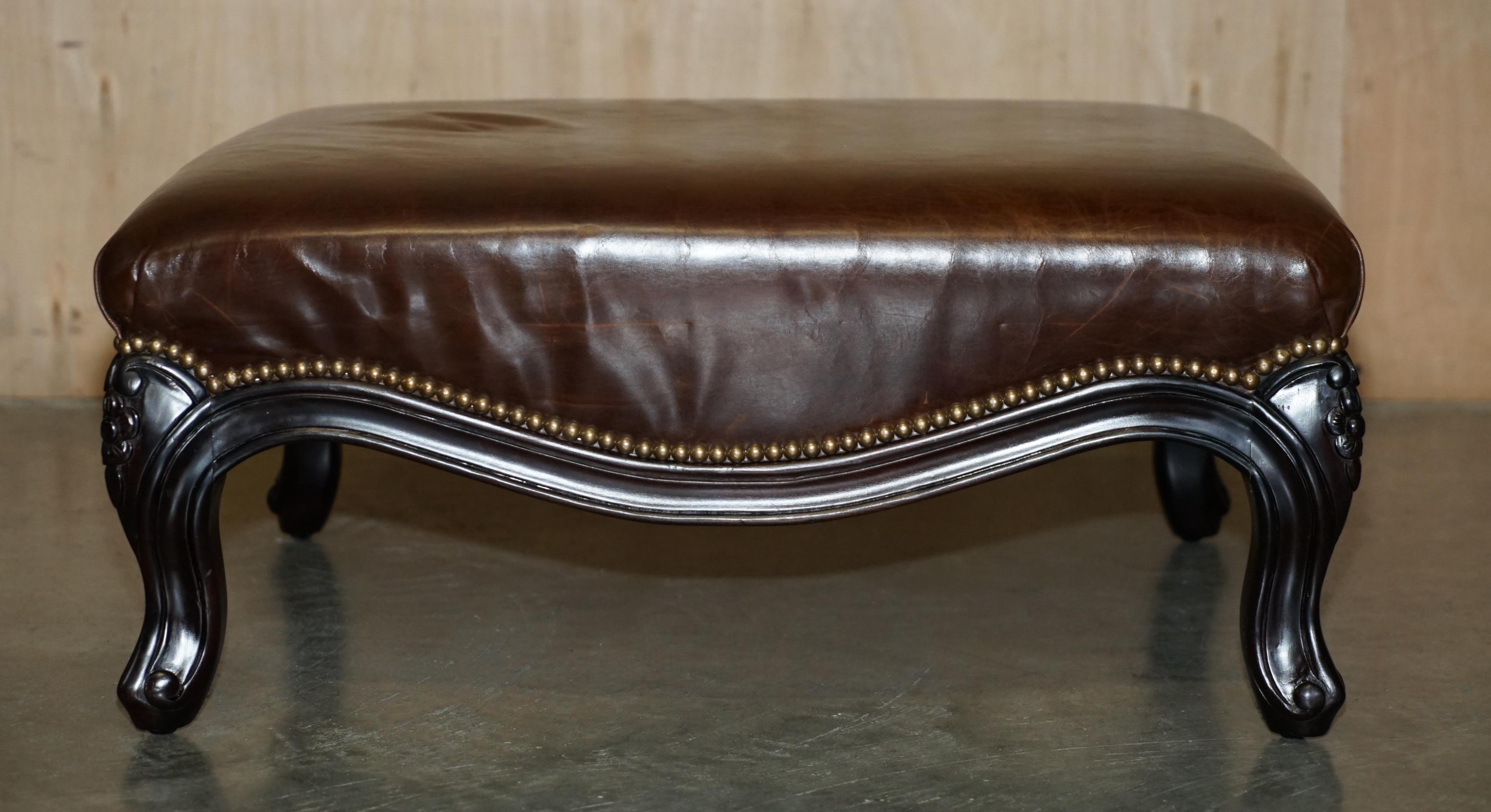 STUNNiNG VINTAGE FRENCH STYLE RALPH LAUREN BROWN LEATHER FOOTSTOOL OTTOMAN For Sale 3