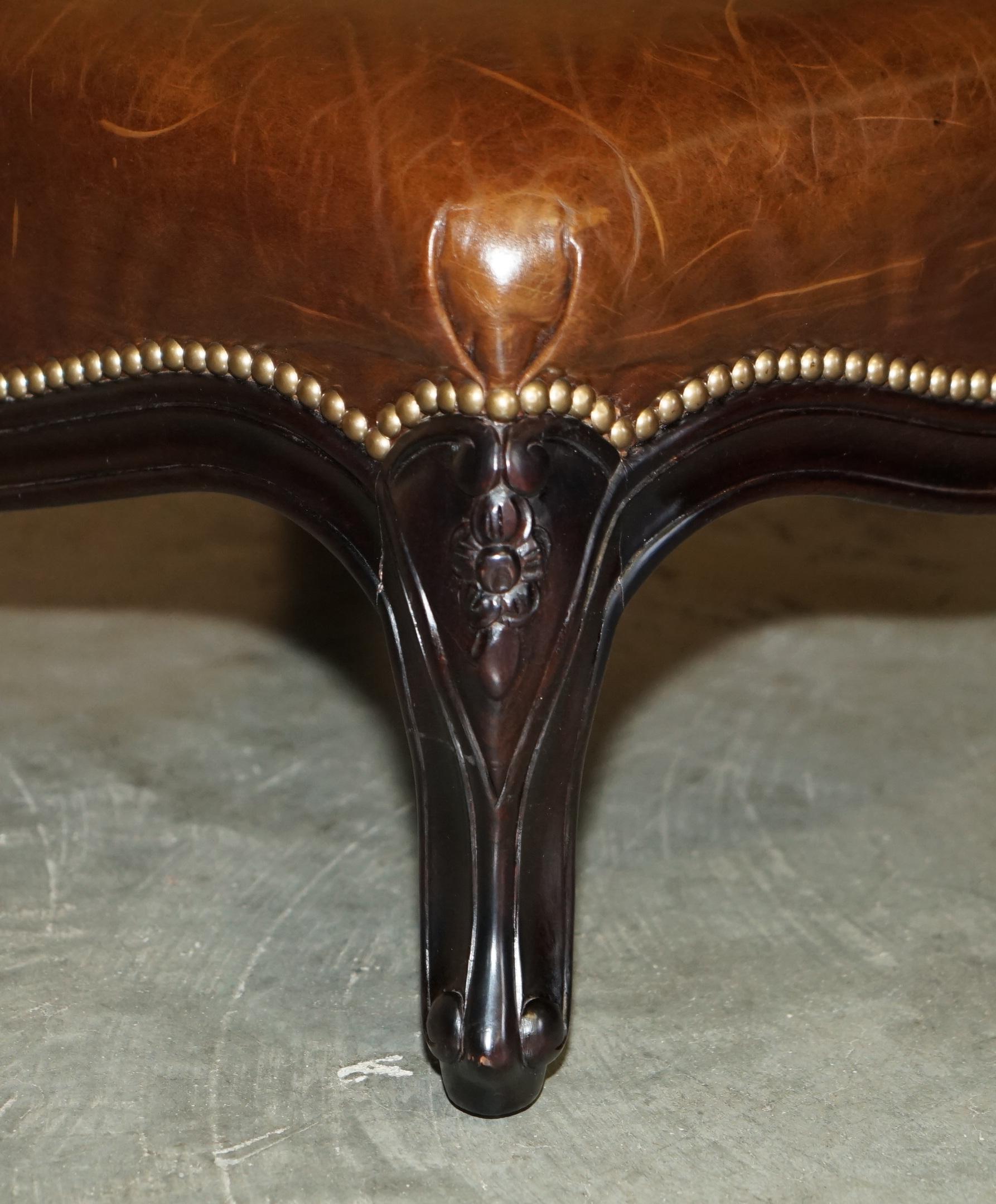 STUNNiNg VINTAGE FRENCH STYLE RALPH LAUREN BROWN LEATHER FOOTSTOOL OTTOMAN in vendita 5
