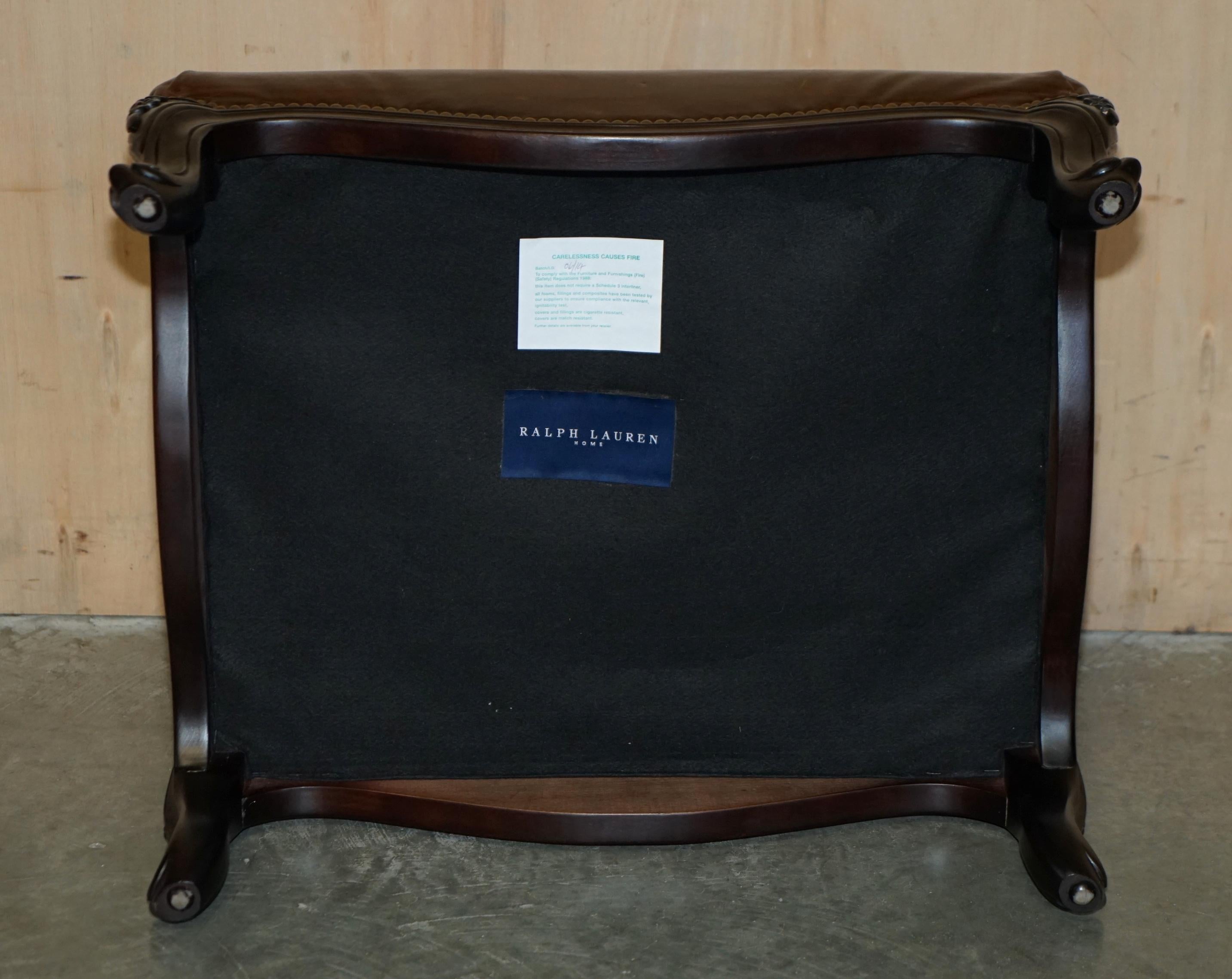 STUNNiNG VINTAGE FRENCH STYLE RALPH LAUREN BROWN LEATHER FOOTSTOOL OTTOMAN For Sale 7