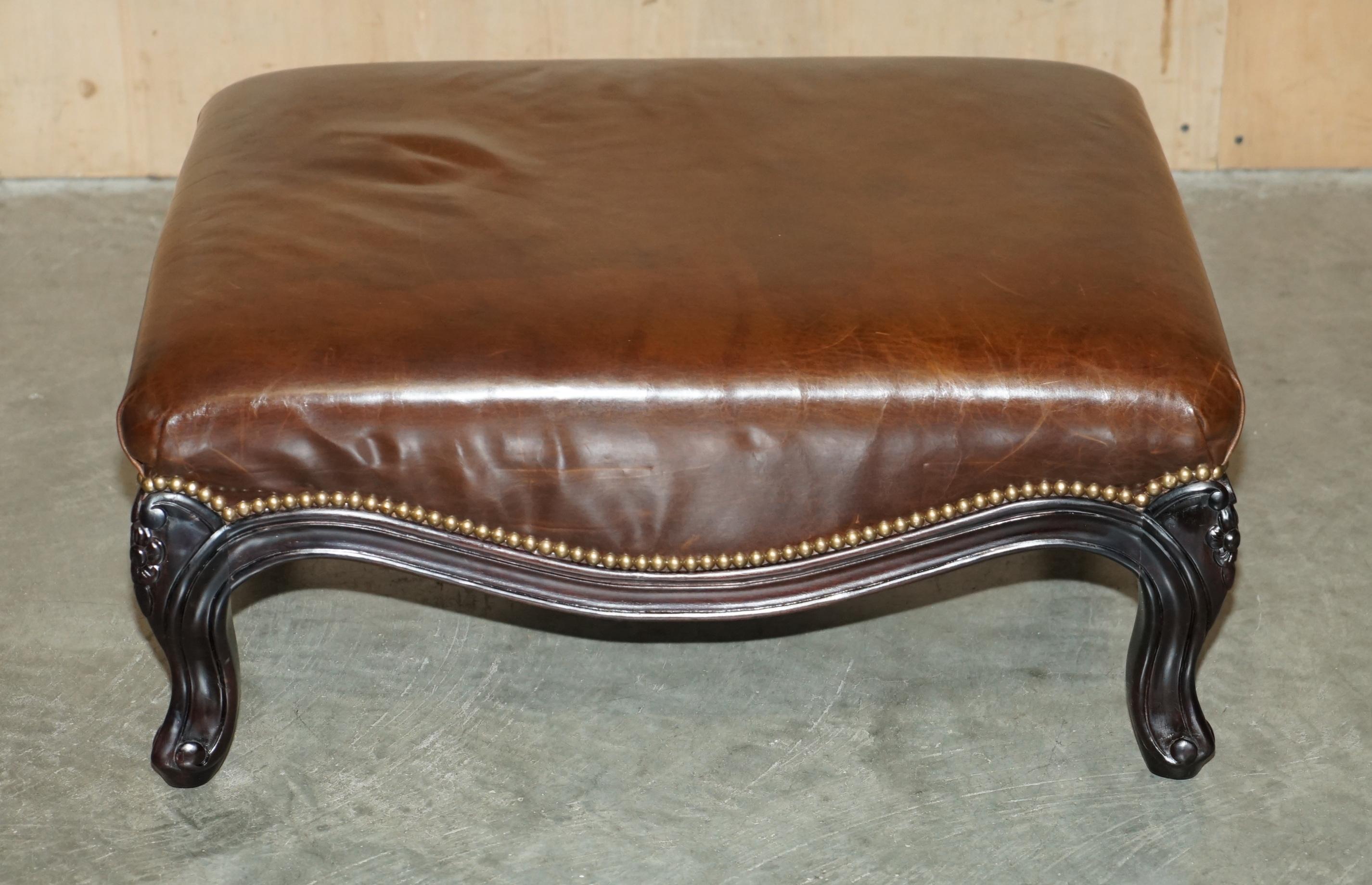 Art Deco STUNNiNG VINTAGE FRENCH STYLE RALPH LAUREN BROWN LEATHER FOOTSTOOL OTTOMAN For Sale