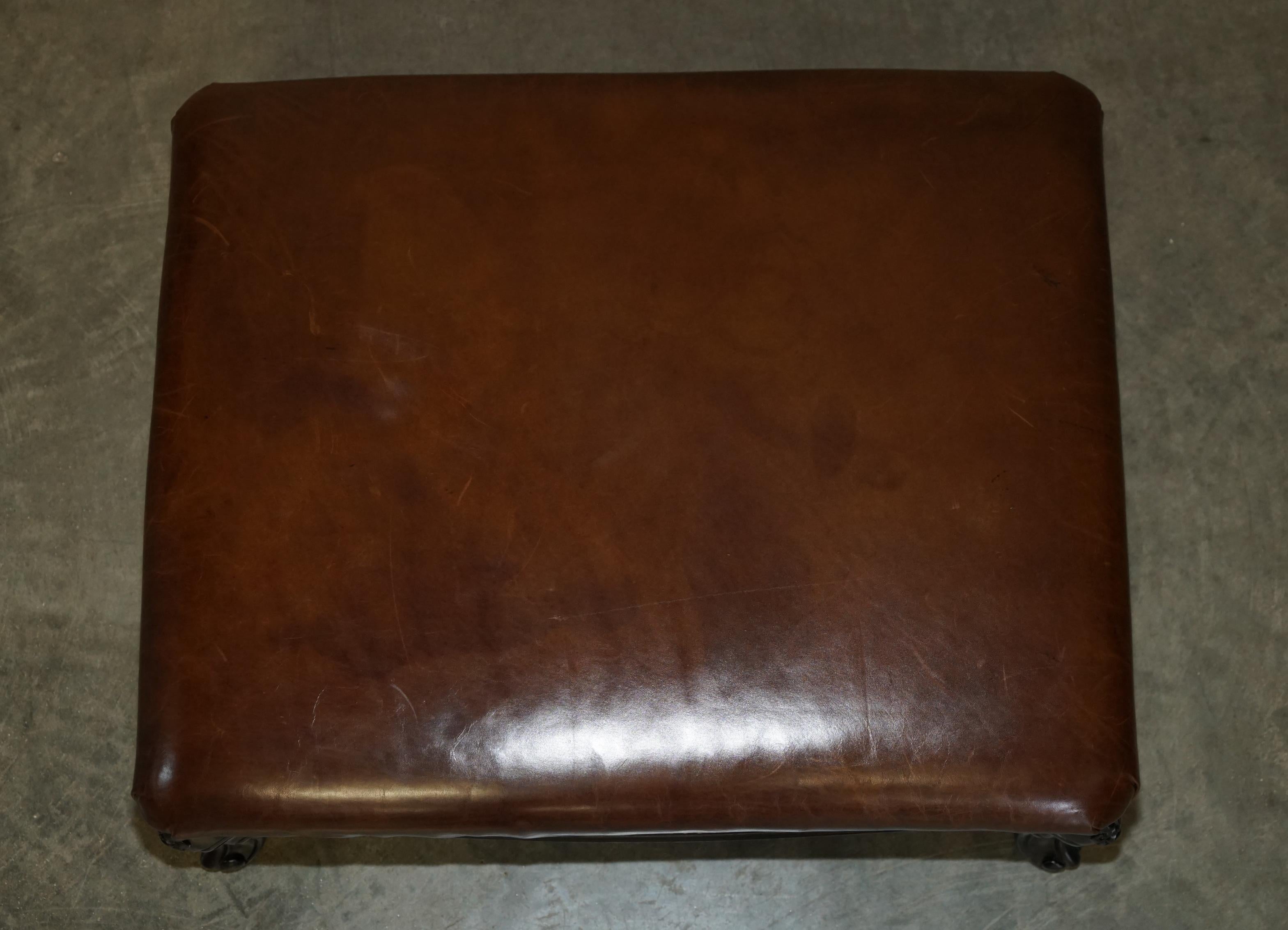 American STUNNiNG VINTAGE FRENCH STYLE RALPH LAUREN BROWN LEATHER FOOTSTOOL OTTOMAN For Sale