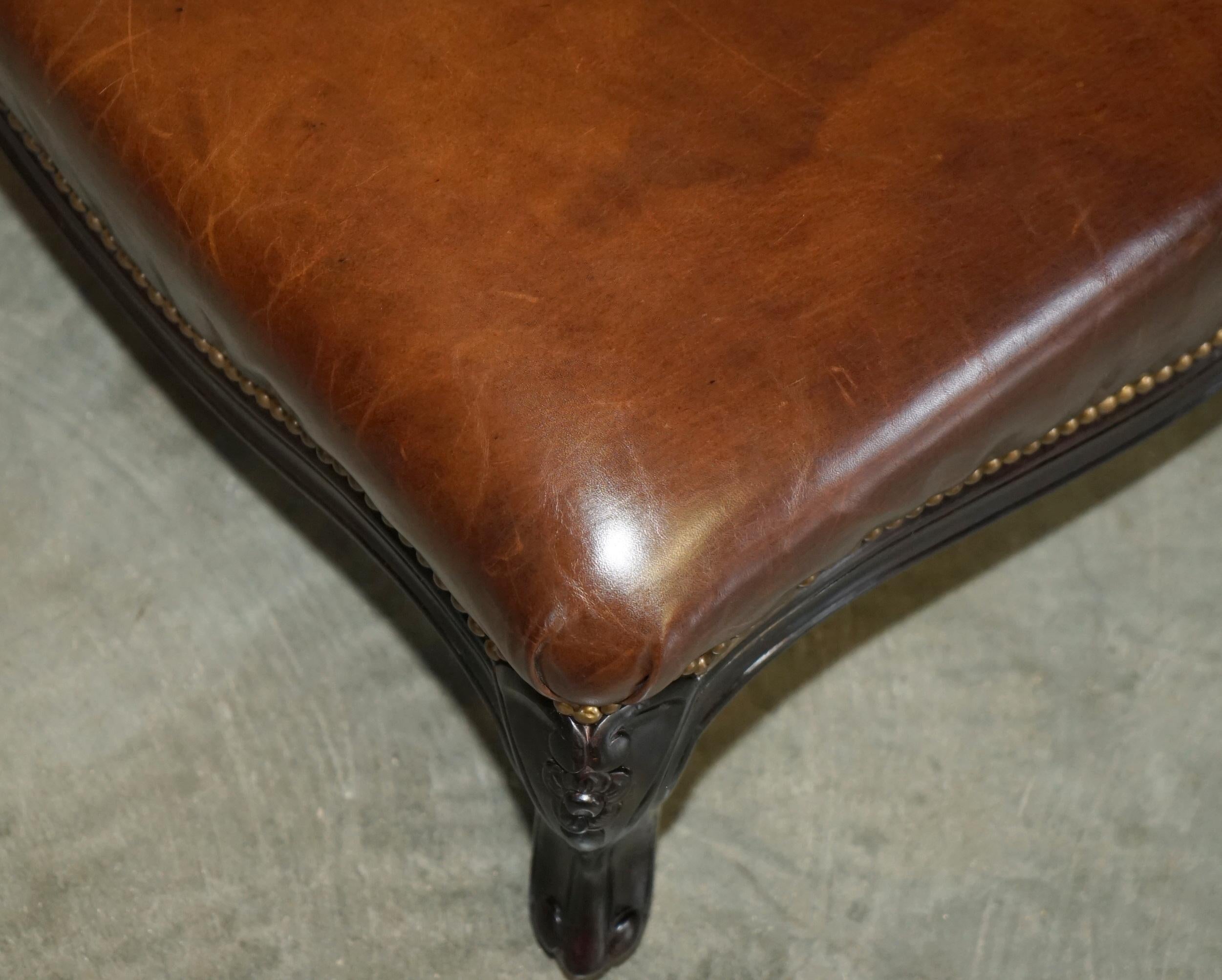 Leather STUNNiNG VINTAGE FRENCH STYLE RALPH LAUREN BROWN LEATHER FOOTSTOOL OTTOMAN For Sale