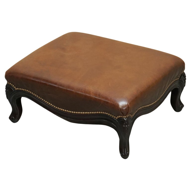 STUNNiNG VINTAGE FRENCH STYLE RALPH LAUREN BROWN LEATHER FOOTSTOOL OTTOMAN  For Sale at 1stDibs