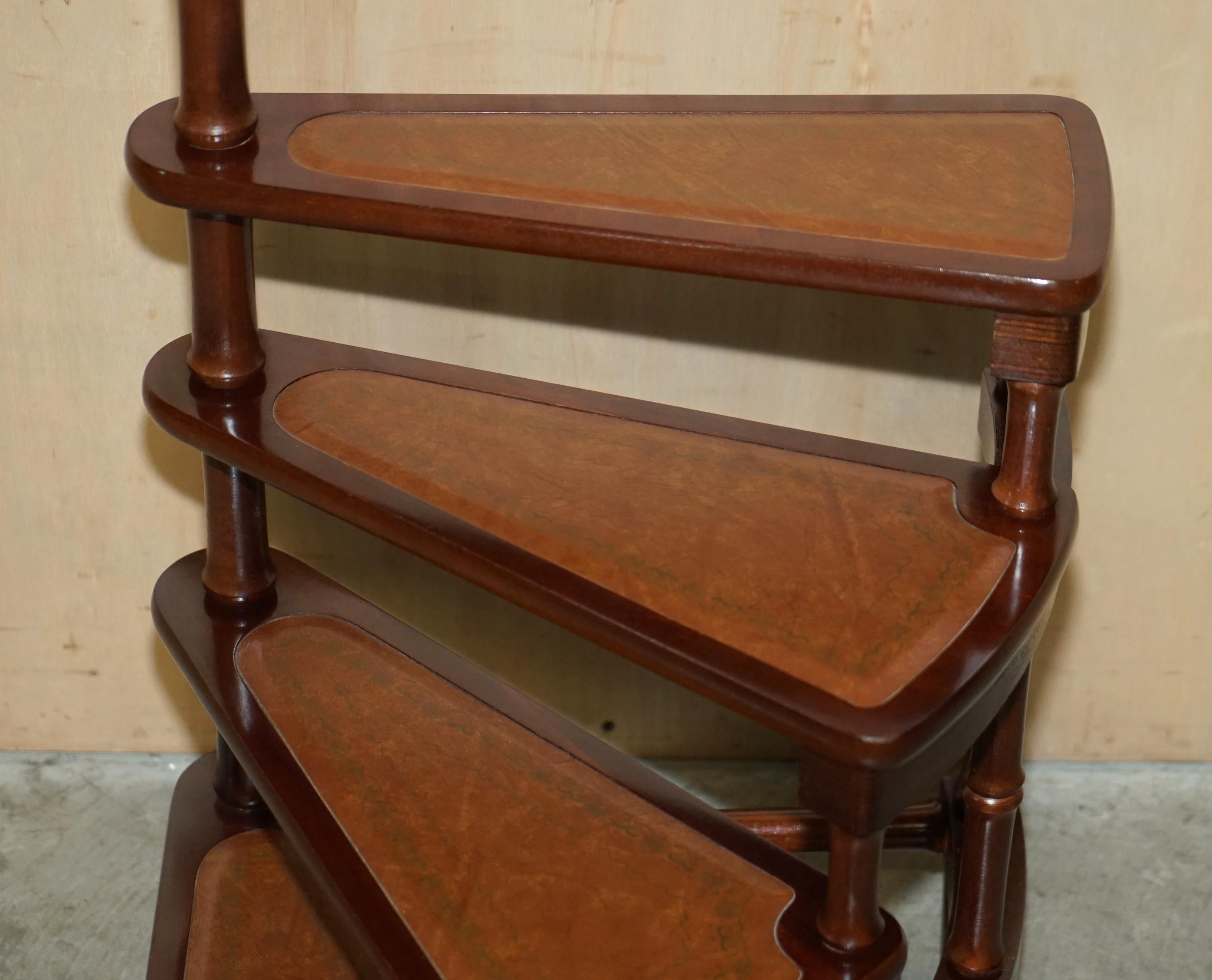 Stunning Vintage George III Style Brown Leather Library Steps Georgian Home 1