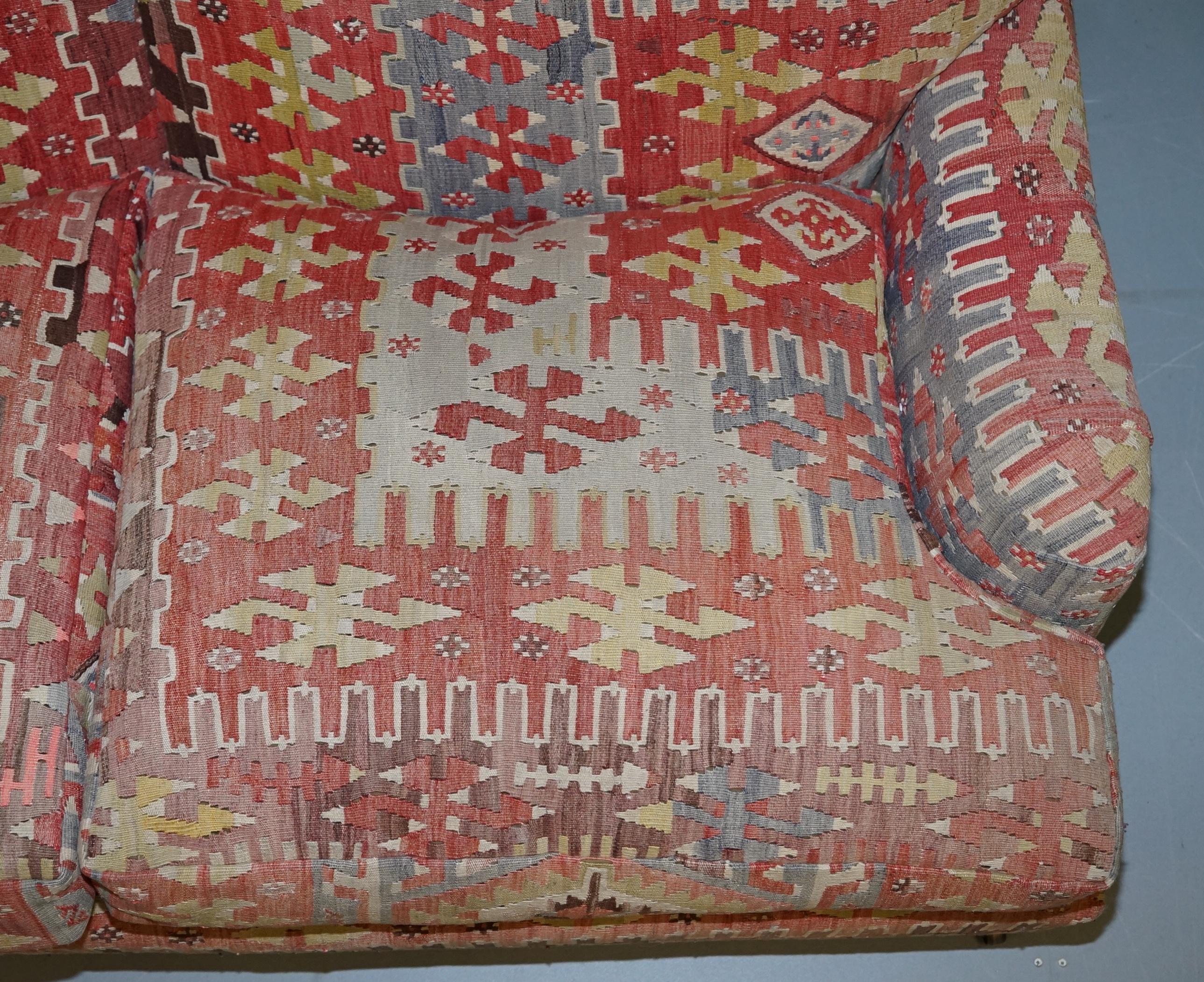 English Stunning Vintage George Smith Kilim Signature Howard Sofa Feather Cushions