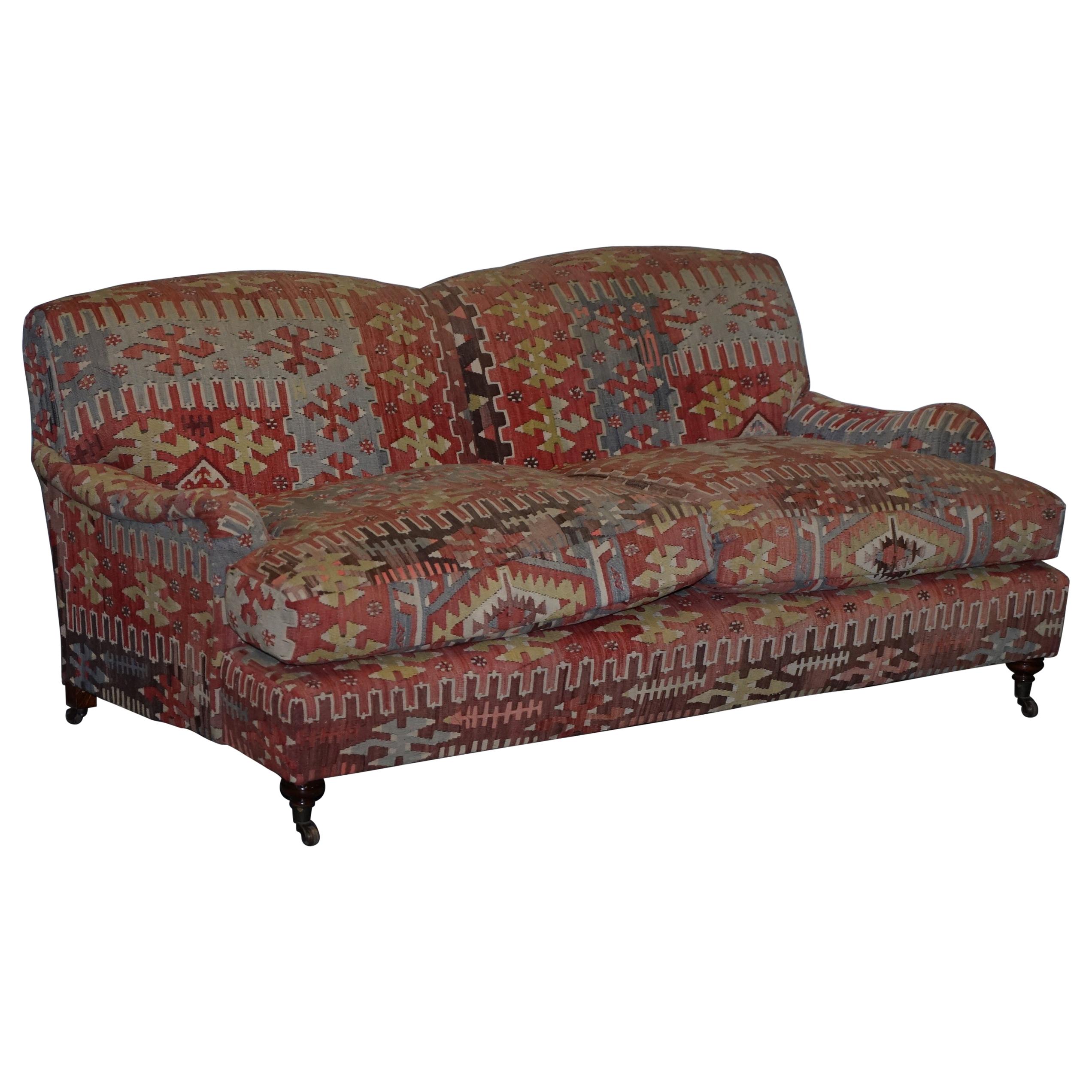 Stunning Vintage George Smith Kilim Signature Howard Sofa Feather Cushions