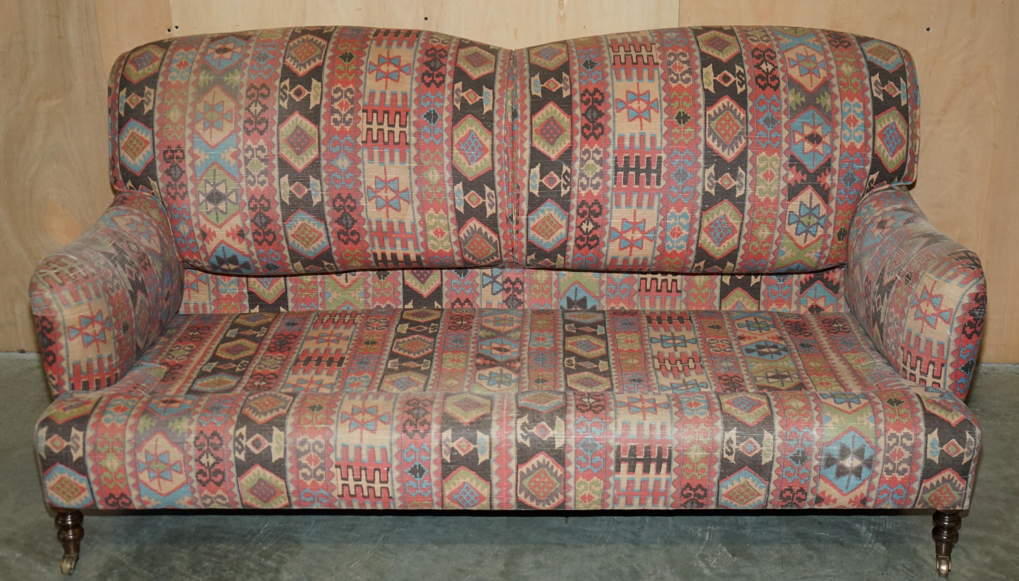 STUNNING ViNTAGE GEORGE SMITH MADE FOR LIBERTY'S LONDON KILIM THREE SEAT SOFA For Sale 9
