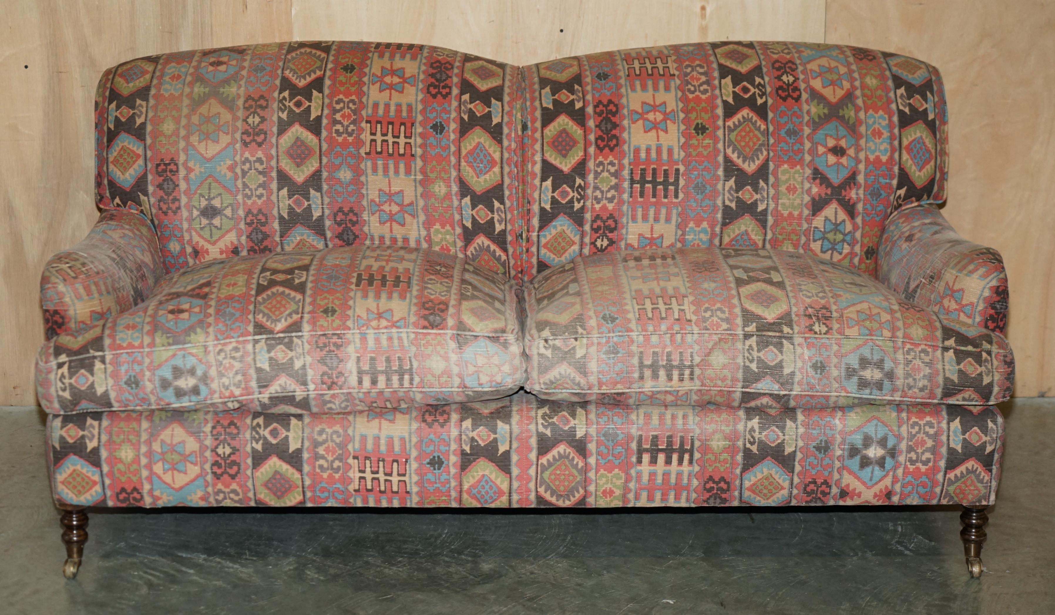 Royal House Antiques

Royal House Antiques is delighted to offer for sale this stunning original George Smith three seat sofa with the period Kilim upholstery and feather filled cushions made for and retailed by Liberty's London 

Please note the