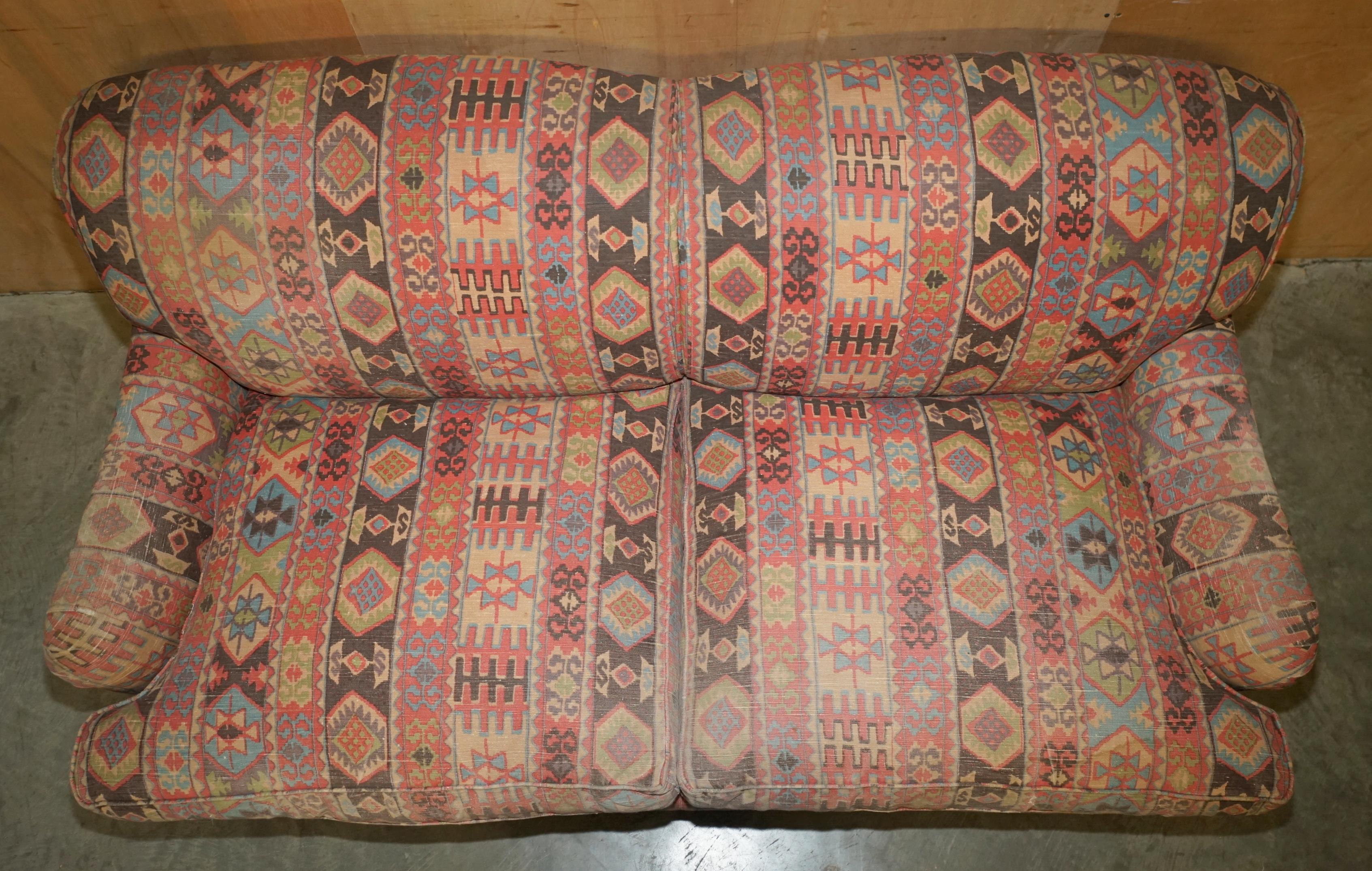 Kilim STUNNING ViNTAGE GEORGE SMITH MADE FOR LIBERTY'S LONDON KILIM THREE SEAT SOFA For Sale