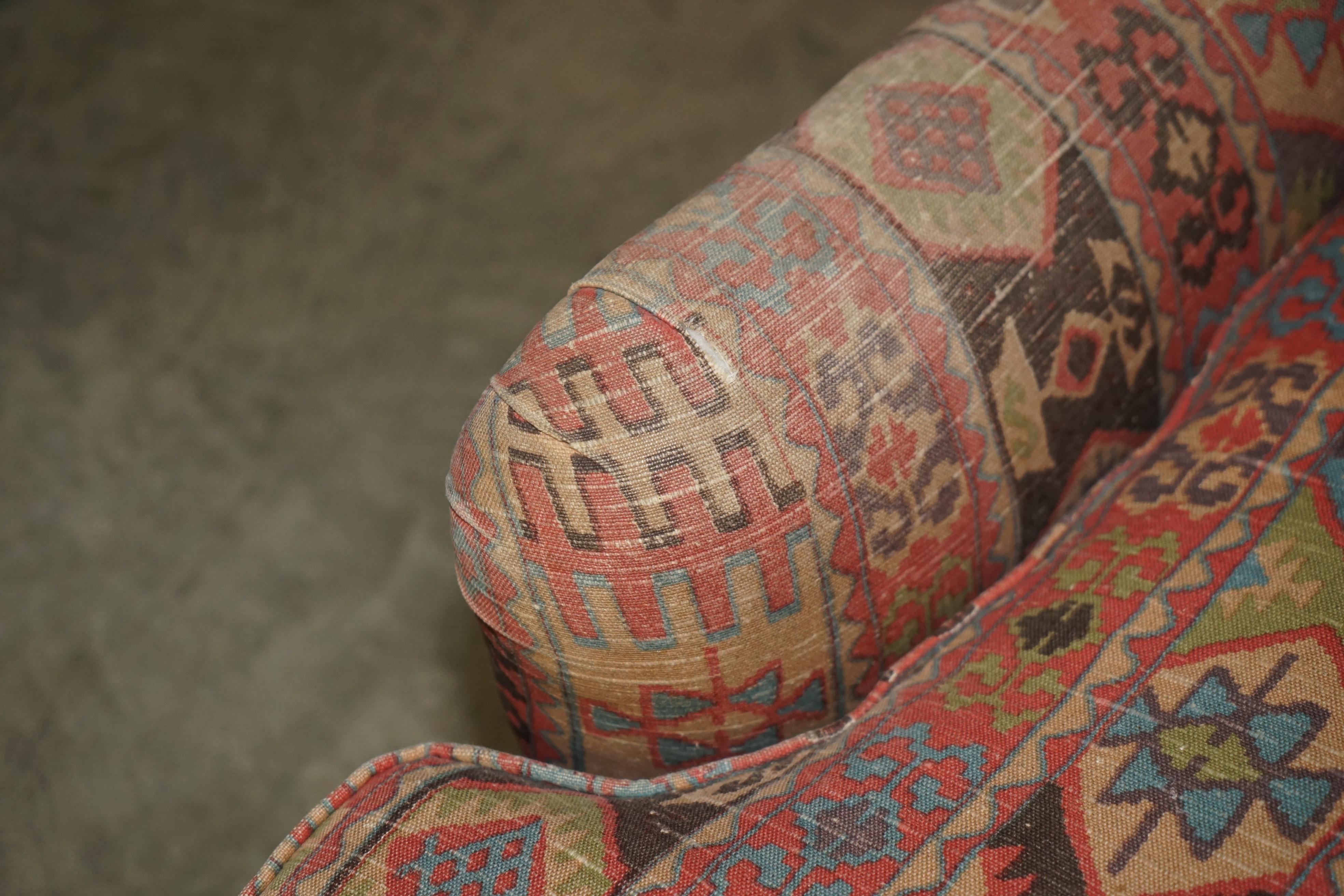 Upholstery STUNNING ViNTAGE GEORGE SMITH MADE FOR LIBERTY'S LONDON KILIM THREE SEAT SOFA For Sale