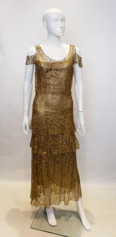 Stunning Vintage Gold Lame and Lace Evening Dress