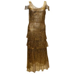 Stunning Vintage Gold Lame and Lace Evening Dress