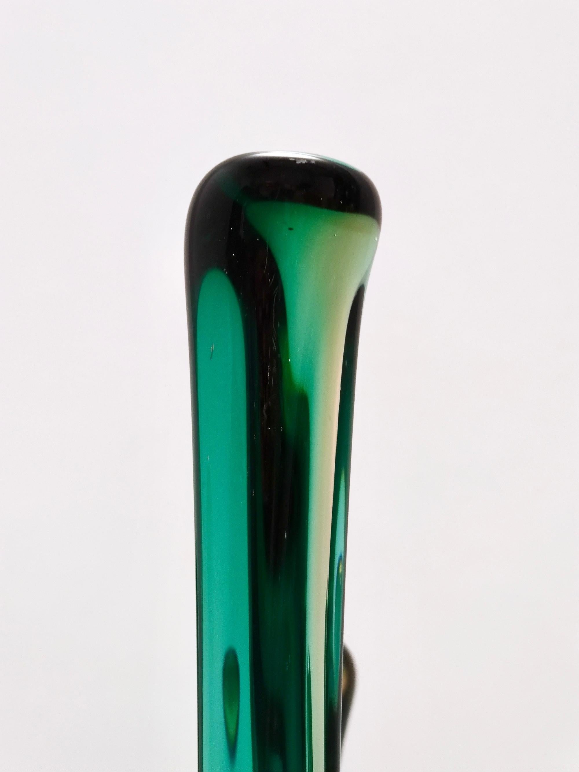Stunning Vintage Green and Amber Murano Glass Centrepiece Vase, Italy For Sale 4