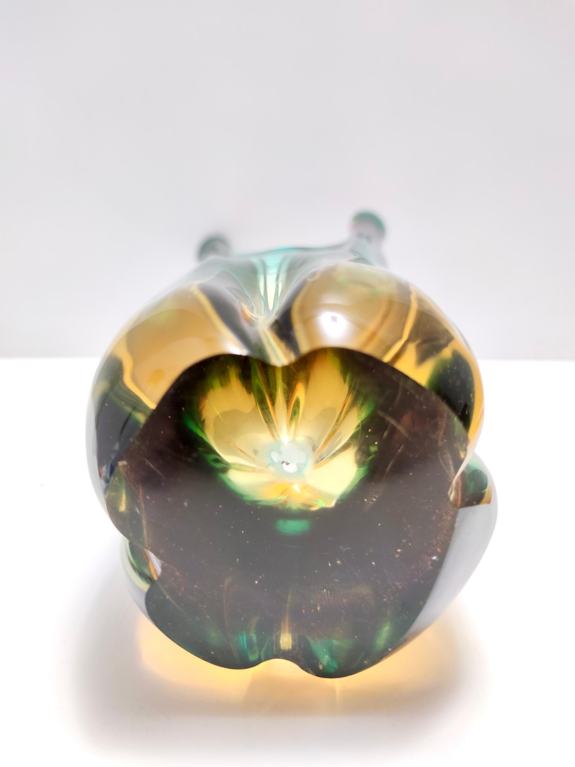 Stunning Green and Amber Murano Glass Centerpiece Vase, Italy For Sale 6