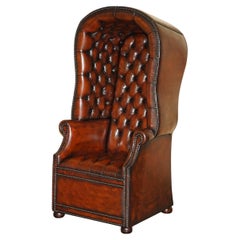 STUNNING Antique HAND DYED BROWN LEATHER CHESTERFIELD TUFTED PORTERS ARMCHAIR