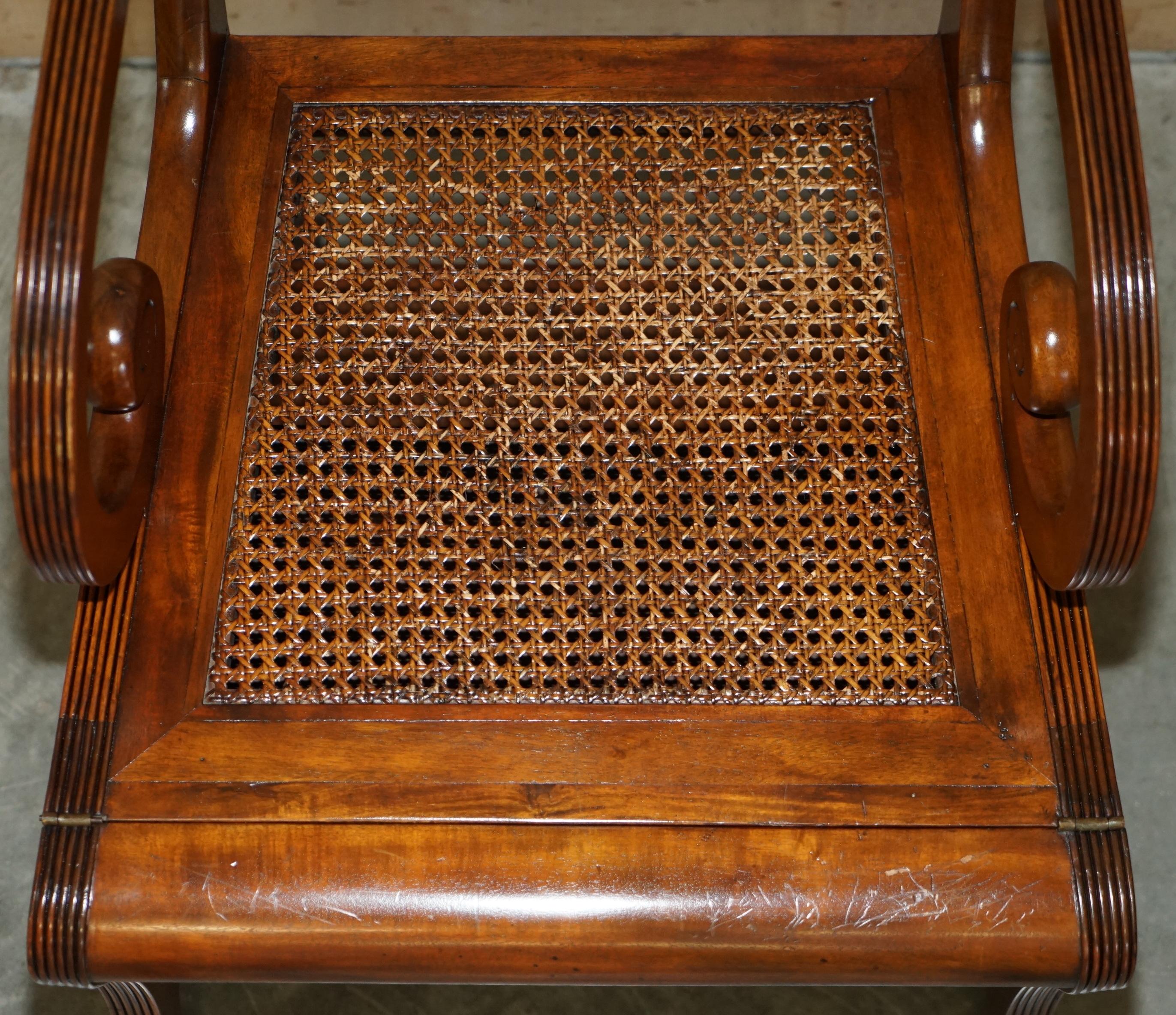 Stunning Vintage Hardwood Bergere Metamorphic Leather Library Armchair Steps For Sale 6