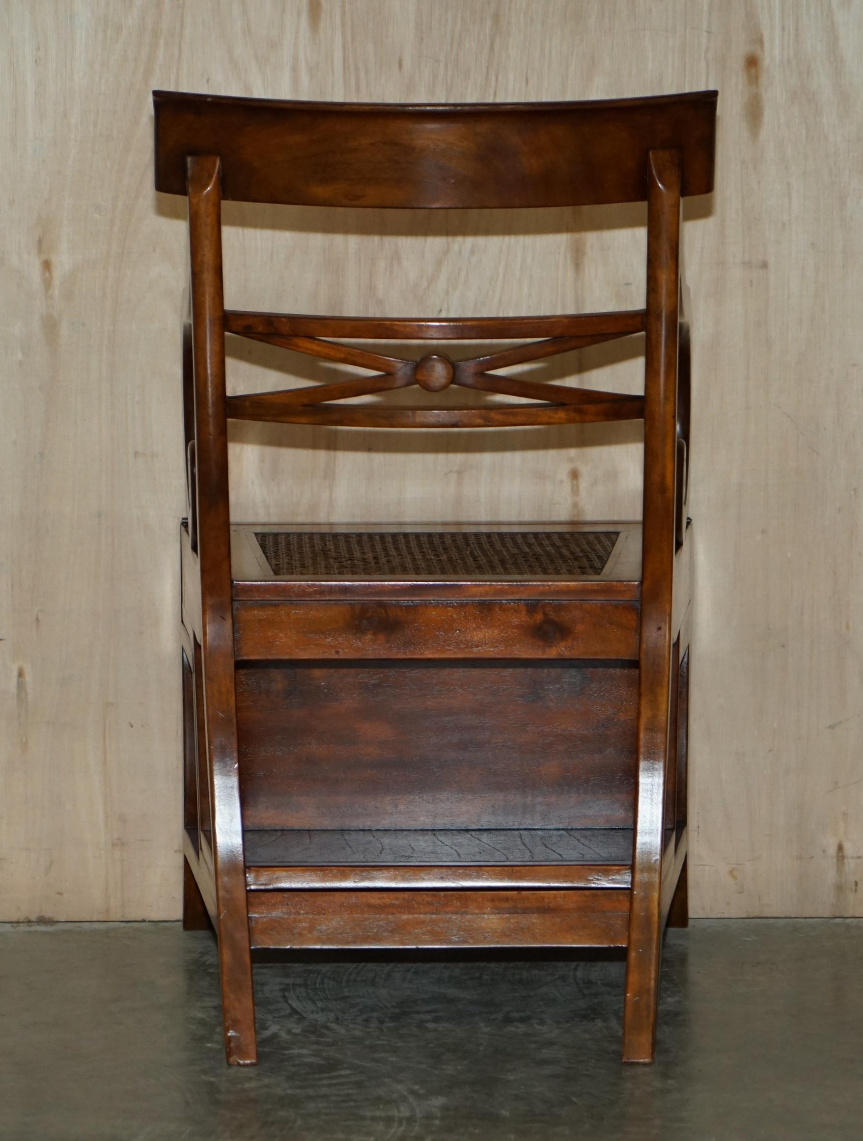 Stunning Vintage Hardwood Bergere Metamorphic Leather Library Armchair Steps For Sale 8