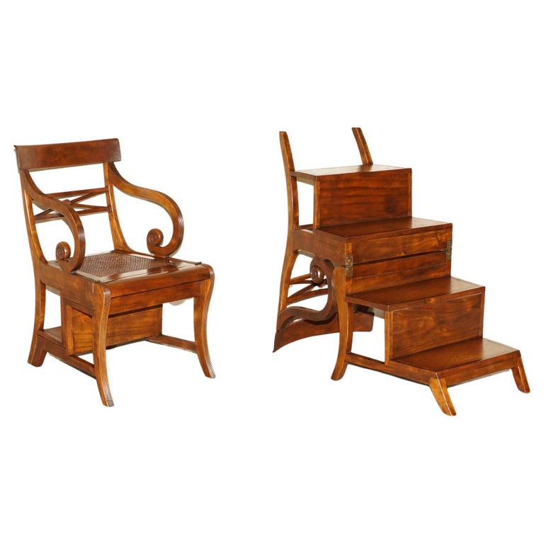 Metamorphic Leather Library STUNNING VINTAGE HARDWOOD BERGERE METAMORPHIC LEATHER LIBRARY ARMCHAIR ...