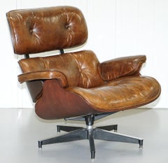 Stunning Vintage Heritage Brown Leather Lounge Armchair and Matching Ottoman
