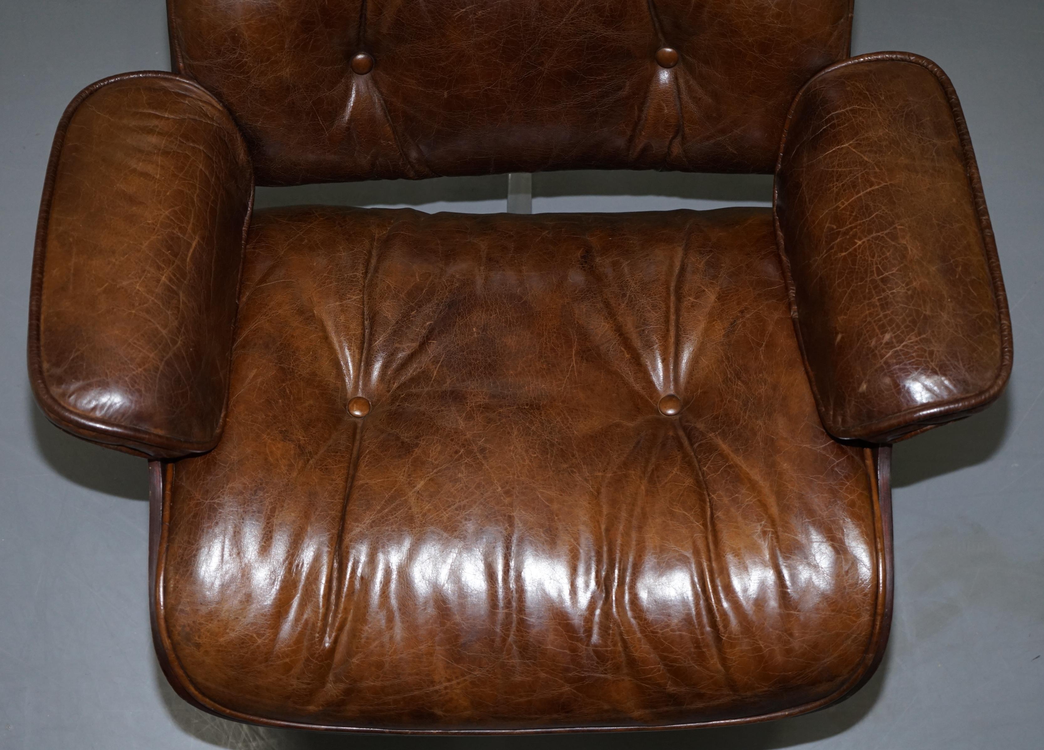 20th Century Stunning Vintage Heritage Brown Leather Lounge Armchair and Matching Ottoman
