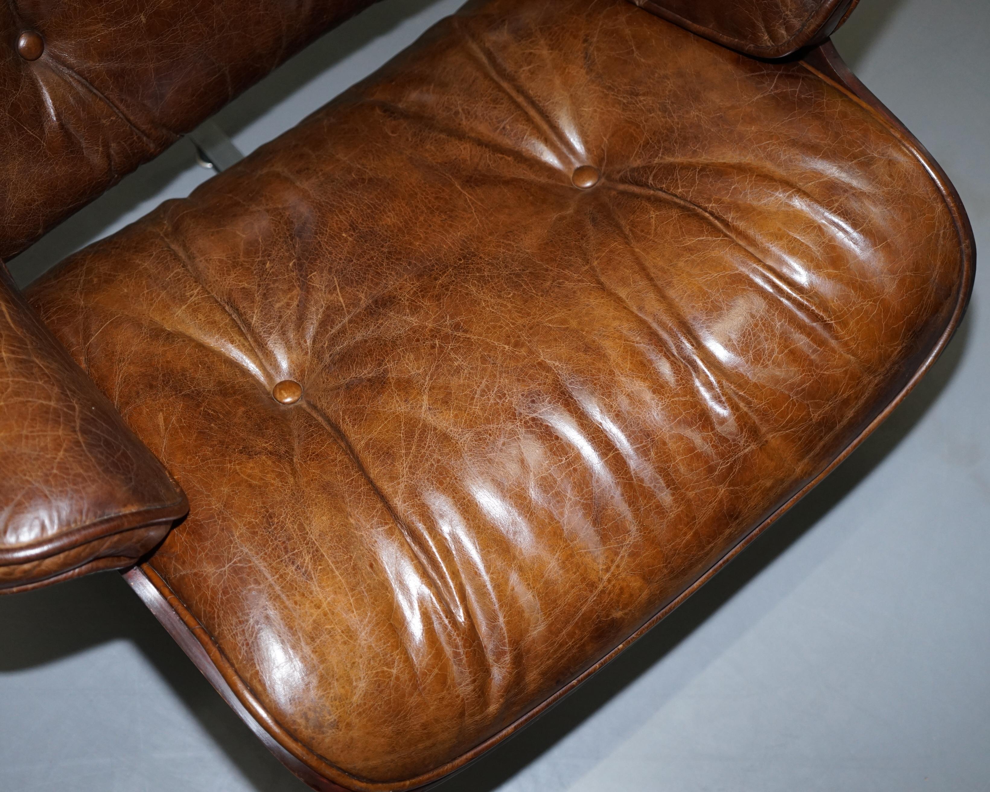 Stunning Vintage Heritage Brown Leather Lounge Armchair and Matching Ottoman 2
