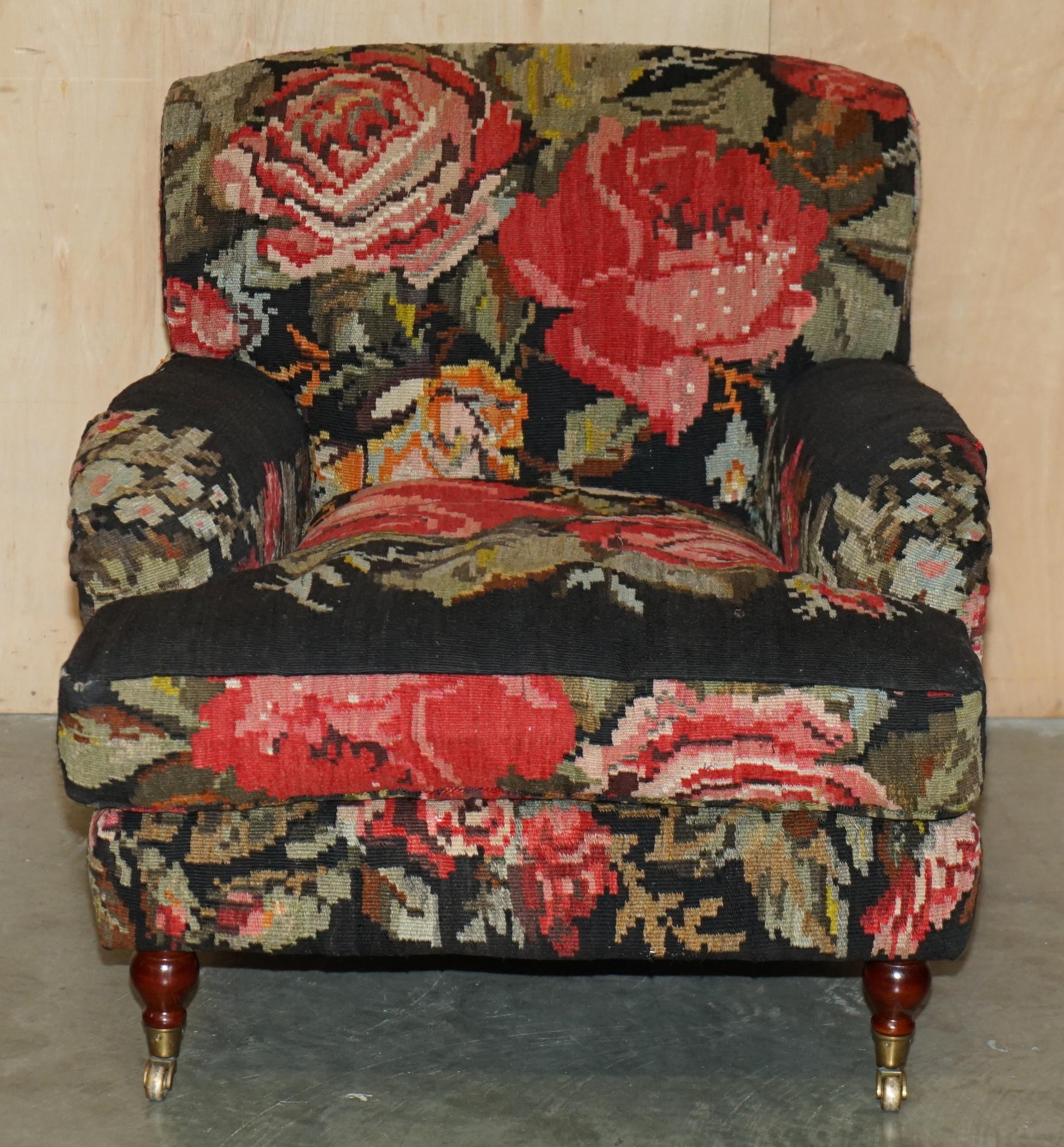 Royal House Antiques

Royal House Antiques is delighted to offer for sale this hand made in England, Howard & Son's or George Smith style armchair with very unique Rose Floral embroidered upholstery 

Please note the delivery fee listed is just a