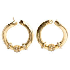 Stunning Vintage Italian Diamond Hoop Earrings 0.72 Carats 18K Yellow Gold