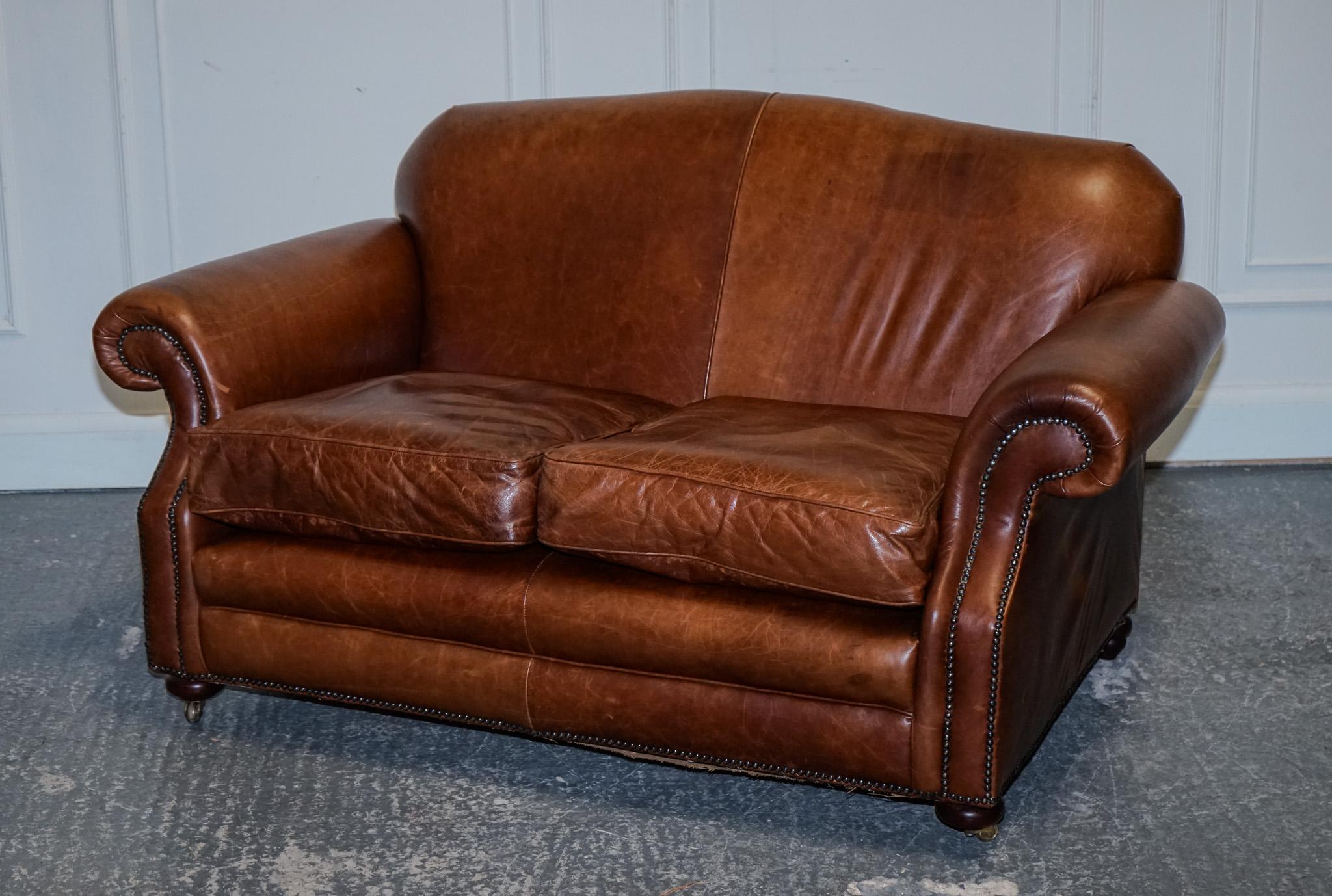 Hand-Crafted STUNNING ViNTAGE LAURA ASHLEY BROWN HUMP BACK TWO SEATER SOFA For Sale