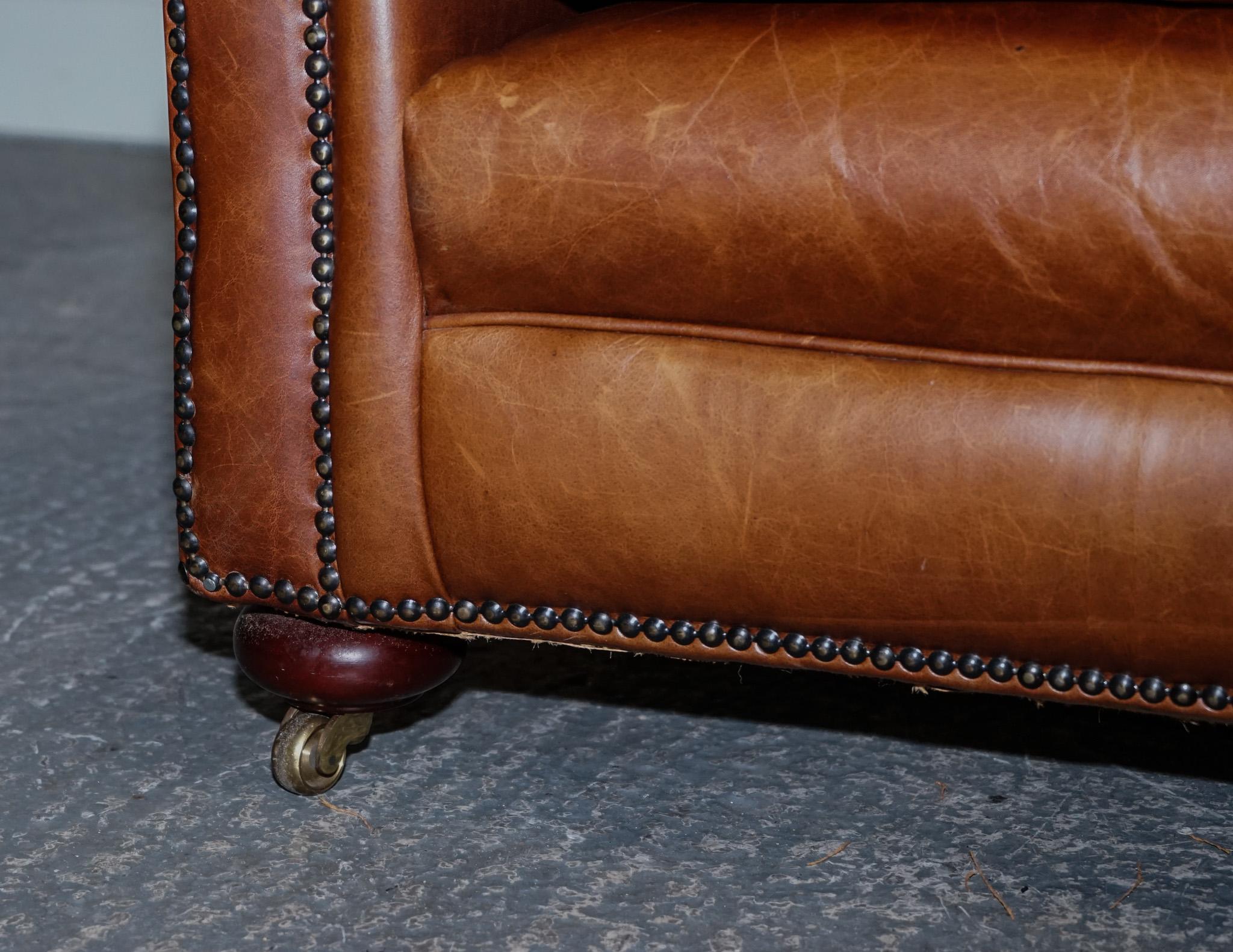 Leather STUNNING ViNTAGE LAURA ASHLEY BROWN HUMP BACK TWO SEATER SOFA For Sale