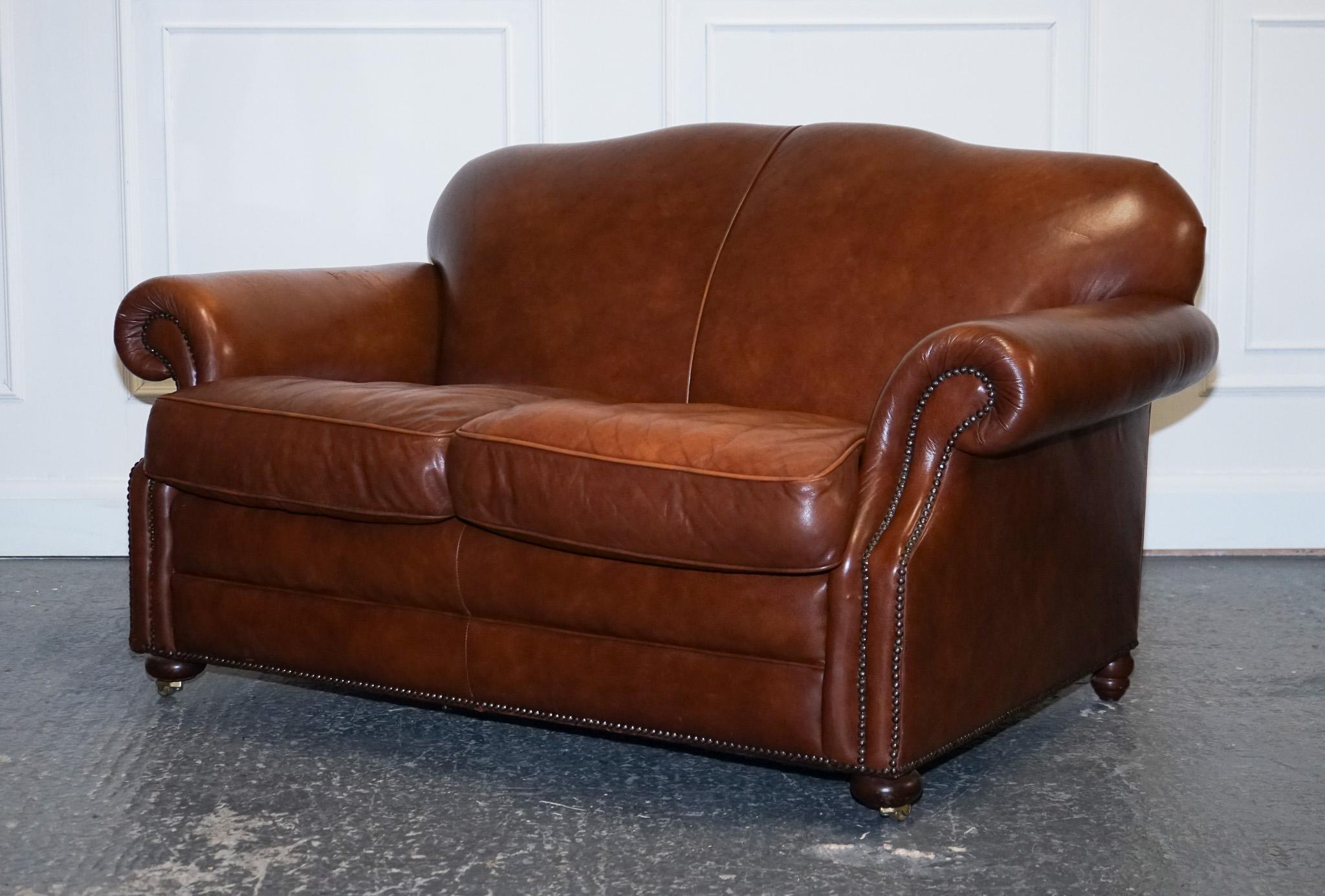 Chesterfield Stunning Vintage Laura Ashley Brown Leather Hump Back 2 Seater Sofa