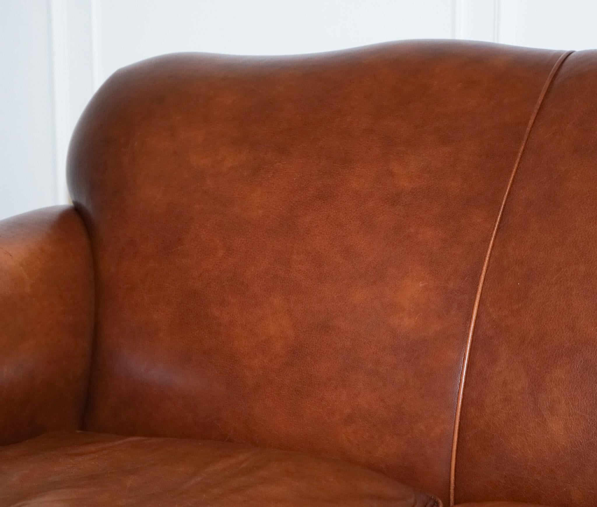 Brass Stunning Vintage Laura Ashley Brown Leather Hump Back 2 Seater Sofa