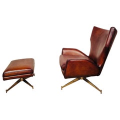 Stunning Vintage Leather Swivel Chair and Footstool Hand Dyed Patinated Tan #699