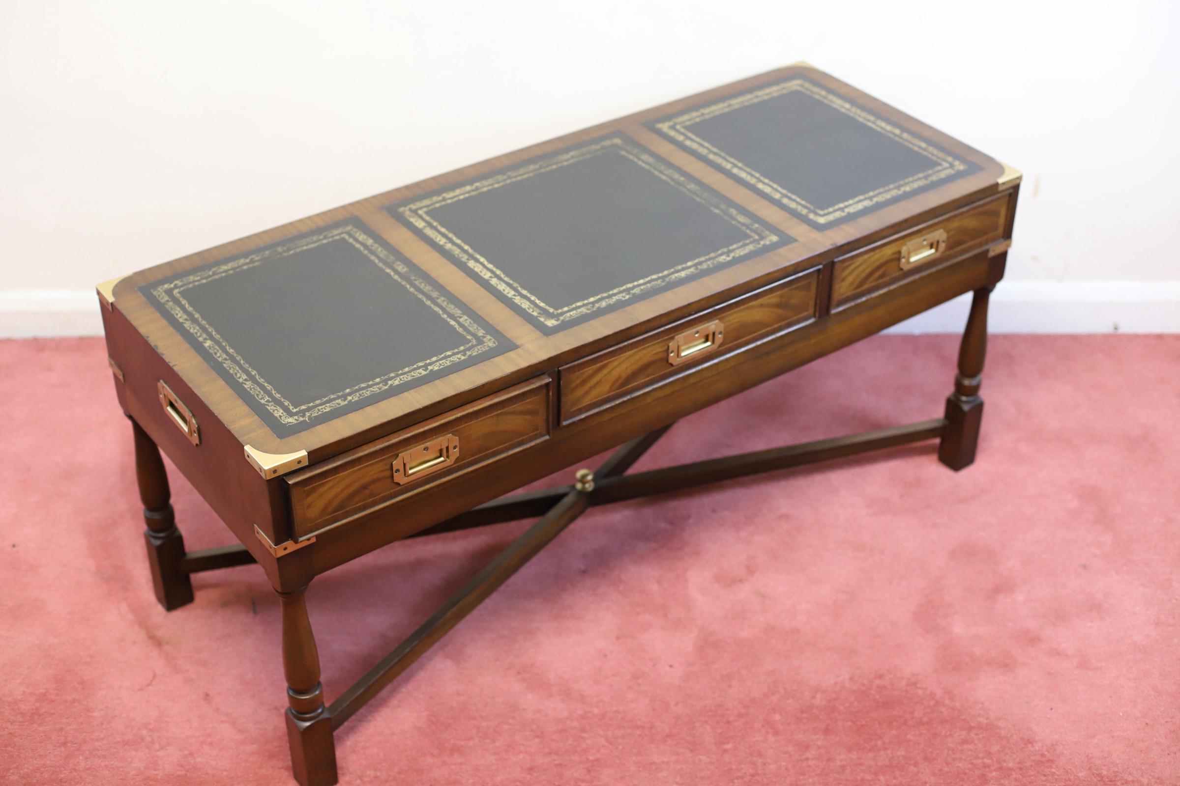 Stunning Vintage Mahogany& Brass Military Campaign Coffee Table  For Sale 6