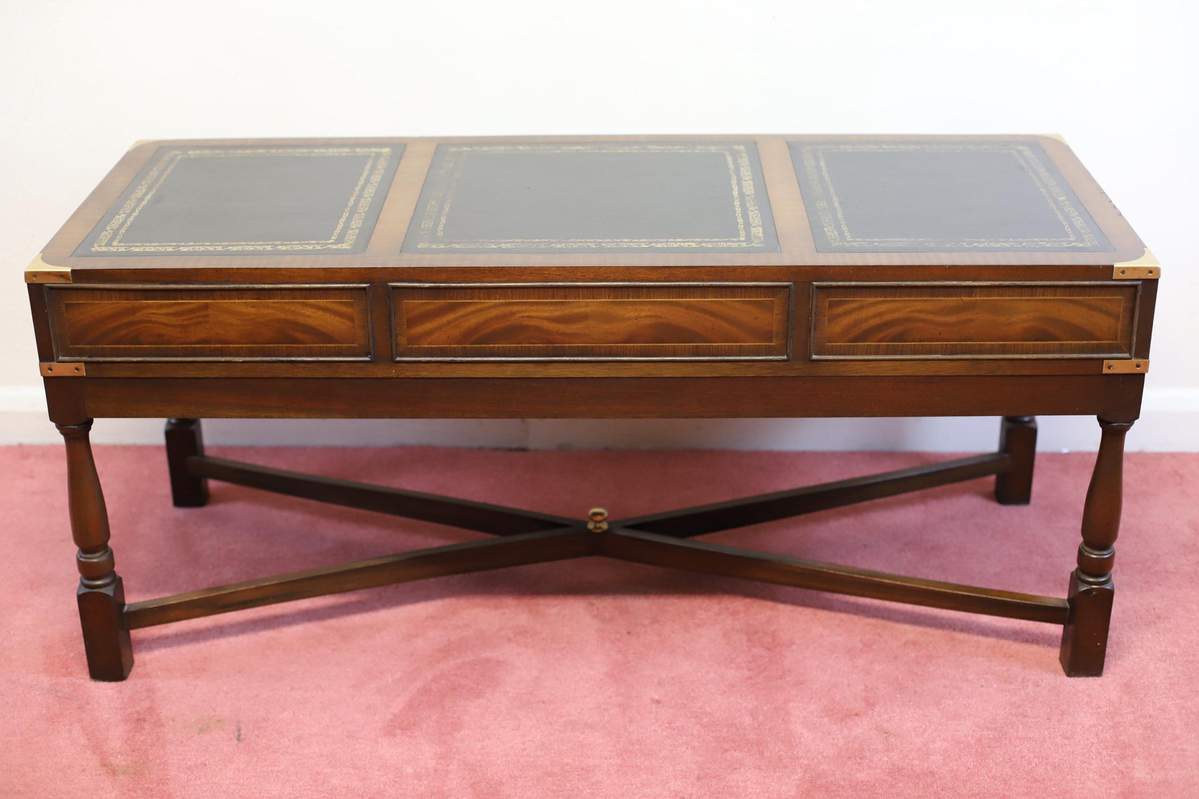 Stunning Vintage Mahogany& Brass Military Campaign Coffee Table  For Sale 8