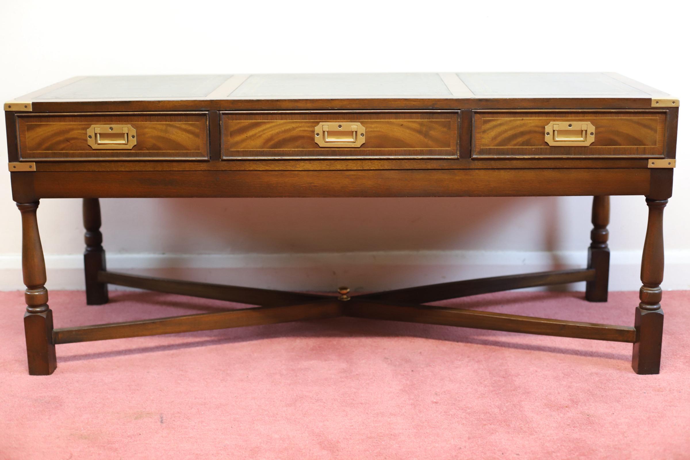 Hand-Crafted Stunning Vintage Mahogany& Brass Military Campaign Coffee Table  For Sale