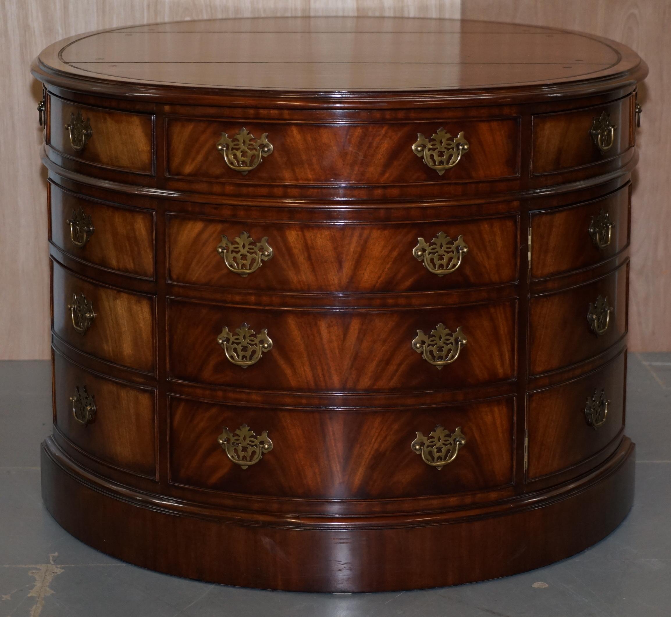 Stunning Vintage Mahogany Oval Twin Pedestal Partner Desk Drawers All Round 3