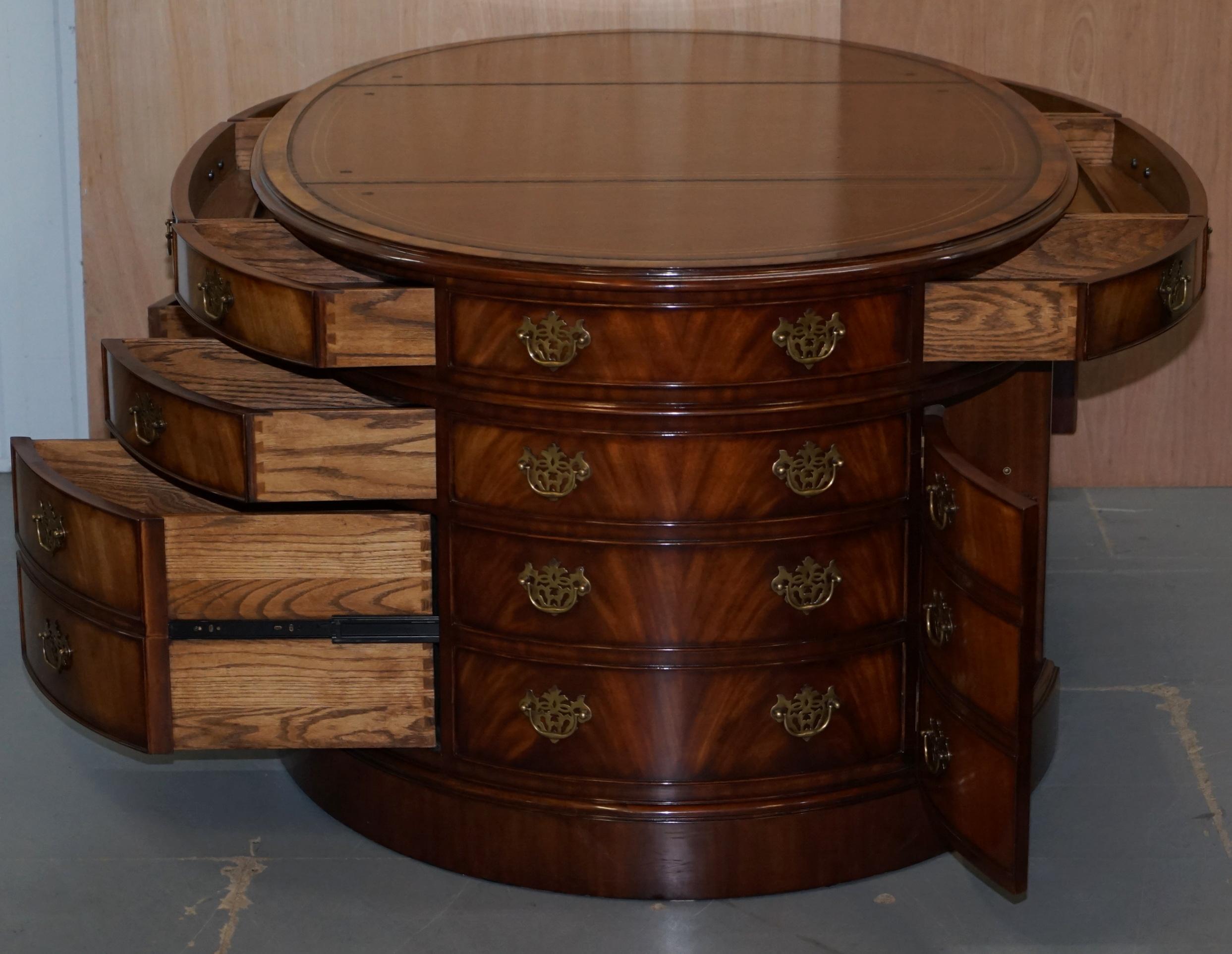 Stunning Vintage Mahogany Oval Twin Pedestal Partner Desk Drawers All Round 4