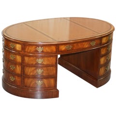 Stunning Vintage Mahogany Oval Twin Pedestal Partner Desk Drawers All Round