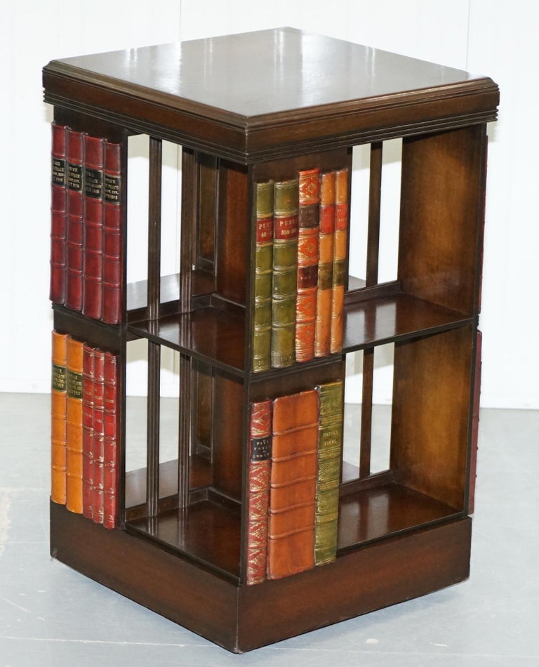Stunning Vintage Mahogany Revolving Swivel Bookcase on Wheels with Faux