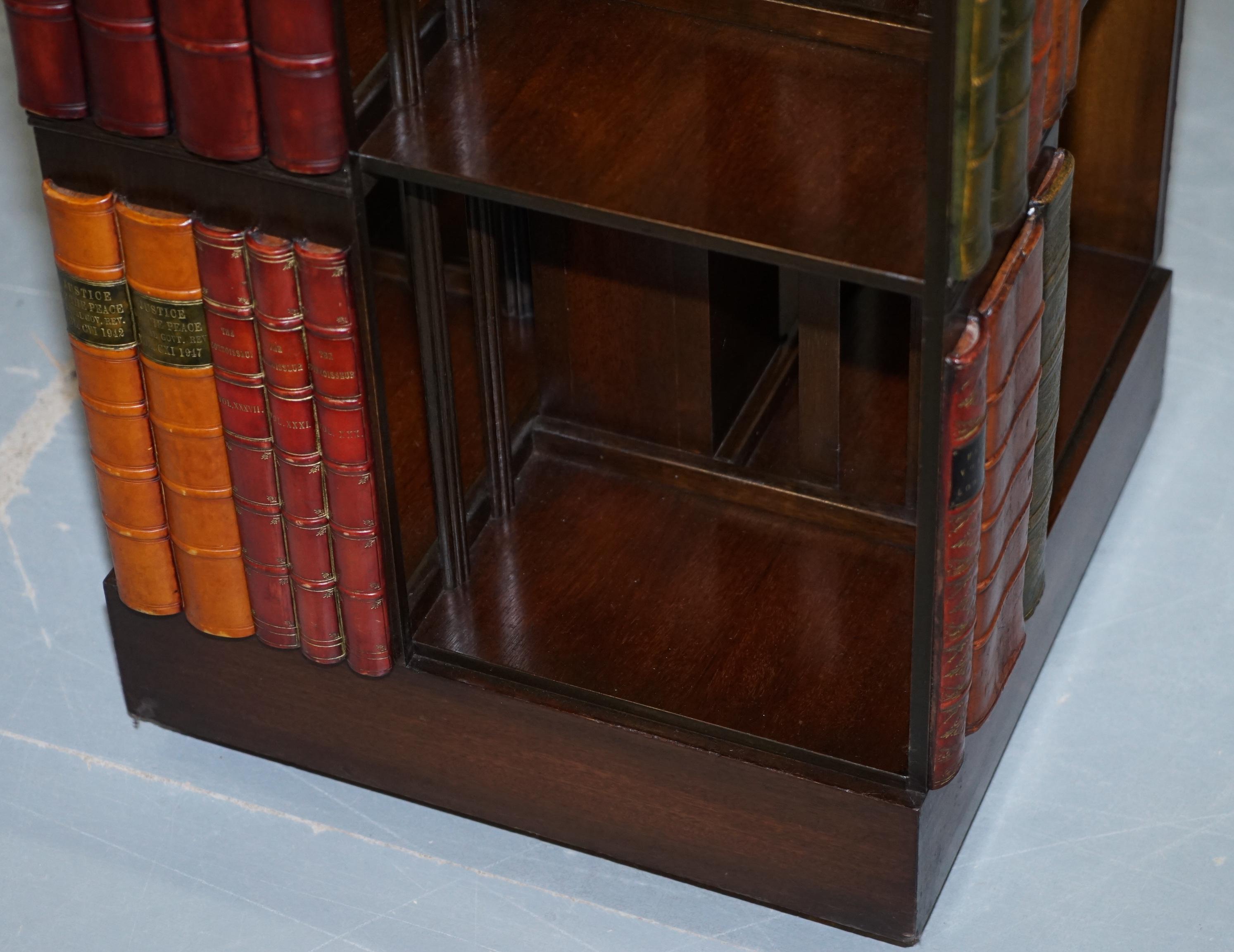 Georgian Stunning Vintage Mahogany Revolving Swivel Bookcase on Wheels with Faux Books